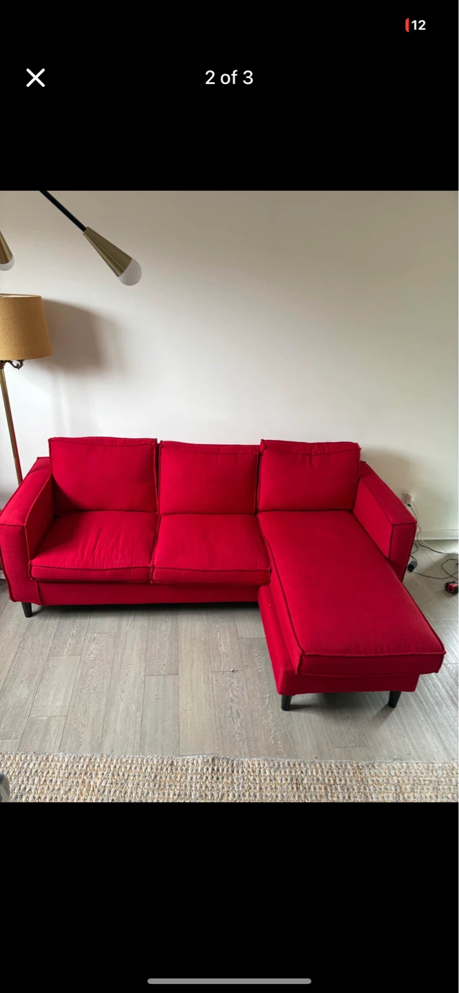 (Free Delivery) Red Structube Sectional Sofa Couch - photo 2
