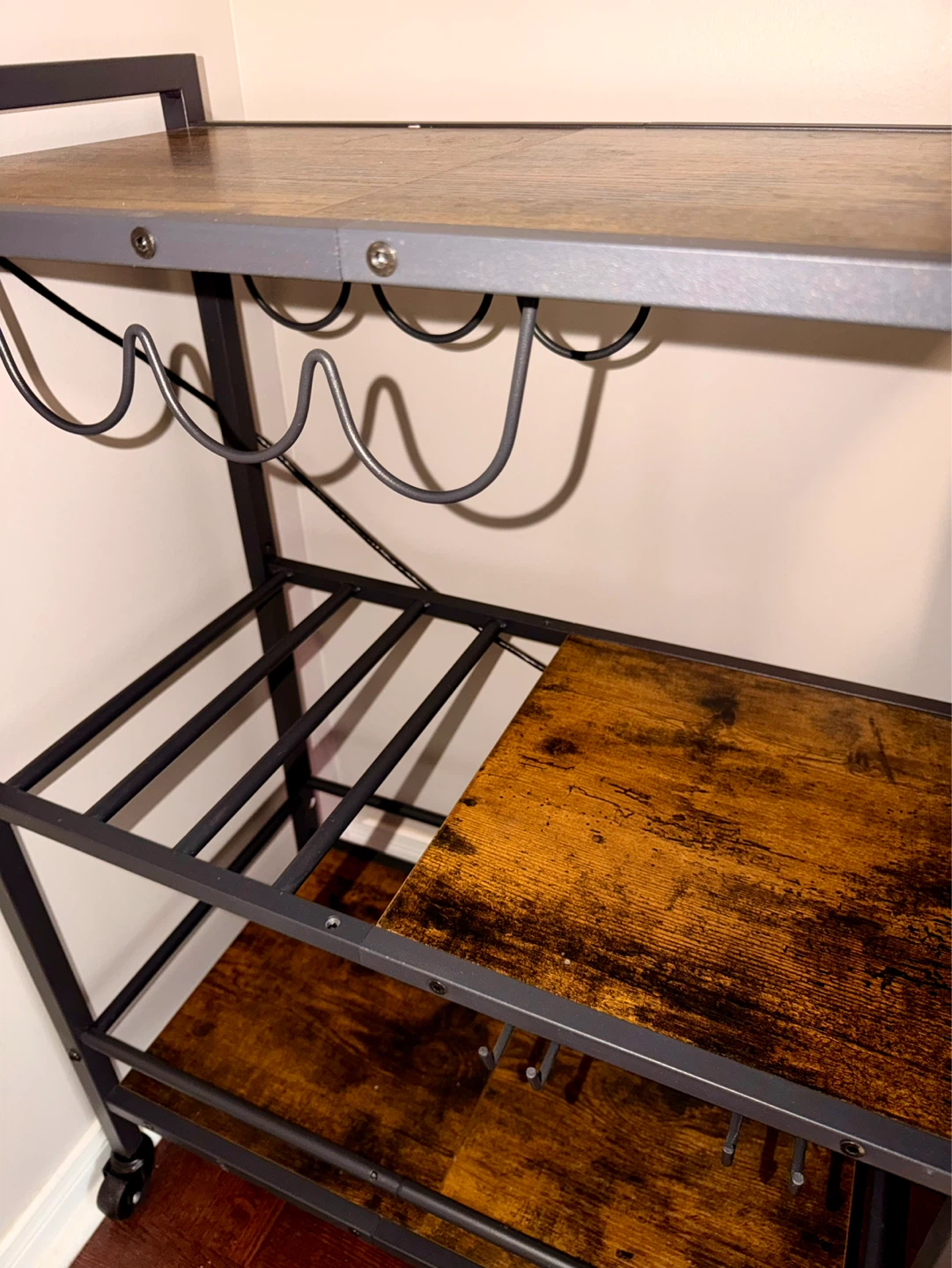 Industrial Style Bar Cart with Wine Glass Holder - photo 5