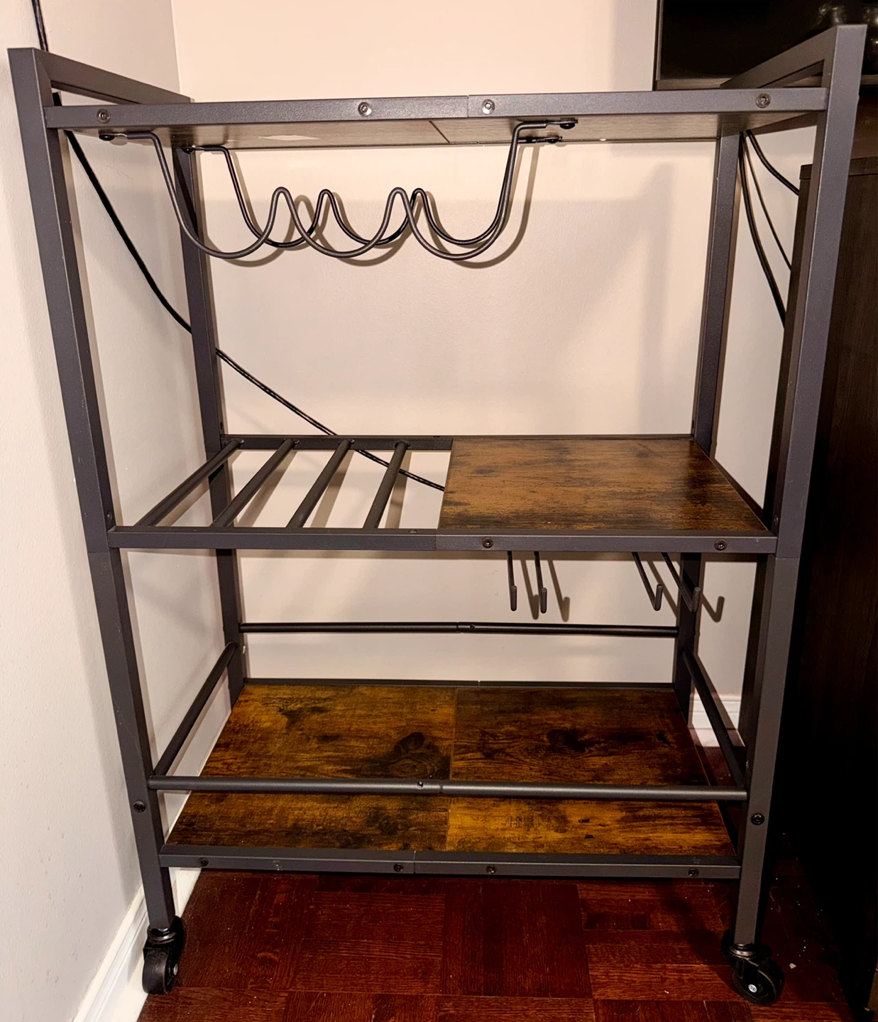 Industrial Style Bar Cart with Wine Glass Holder