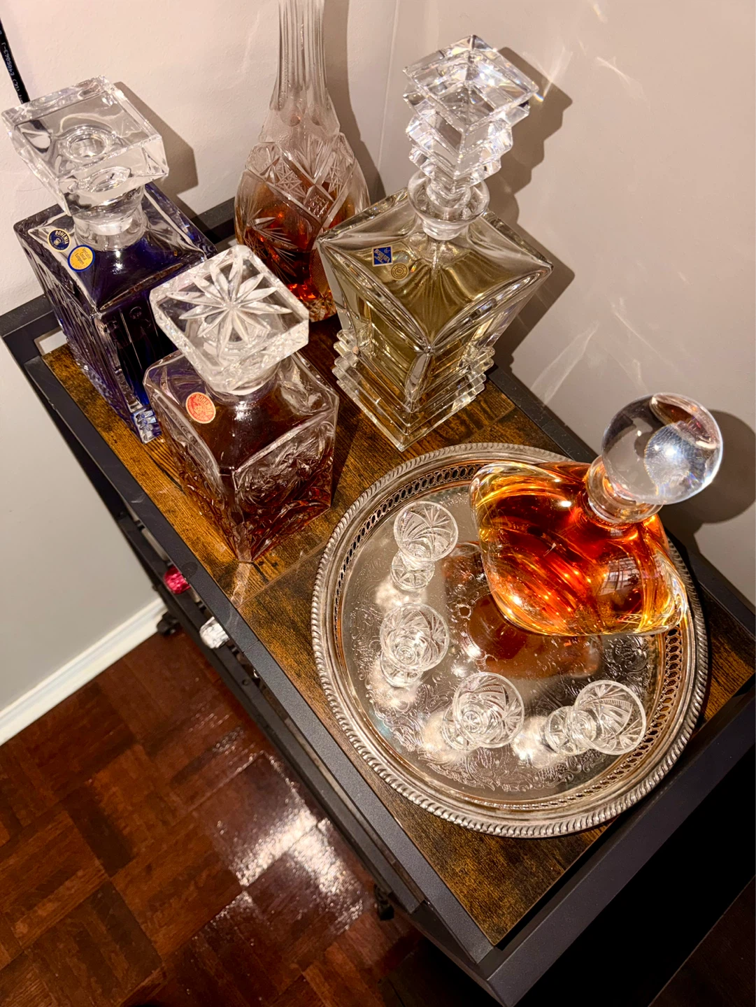 Industrial Style Bar Cart with Wine Glass Holder - photo 3
