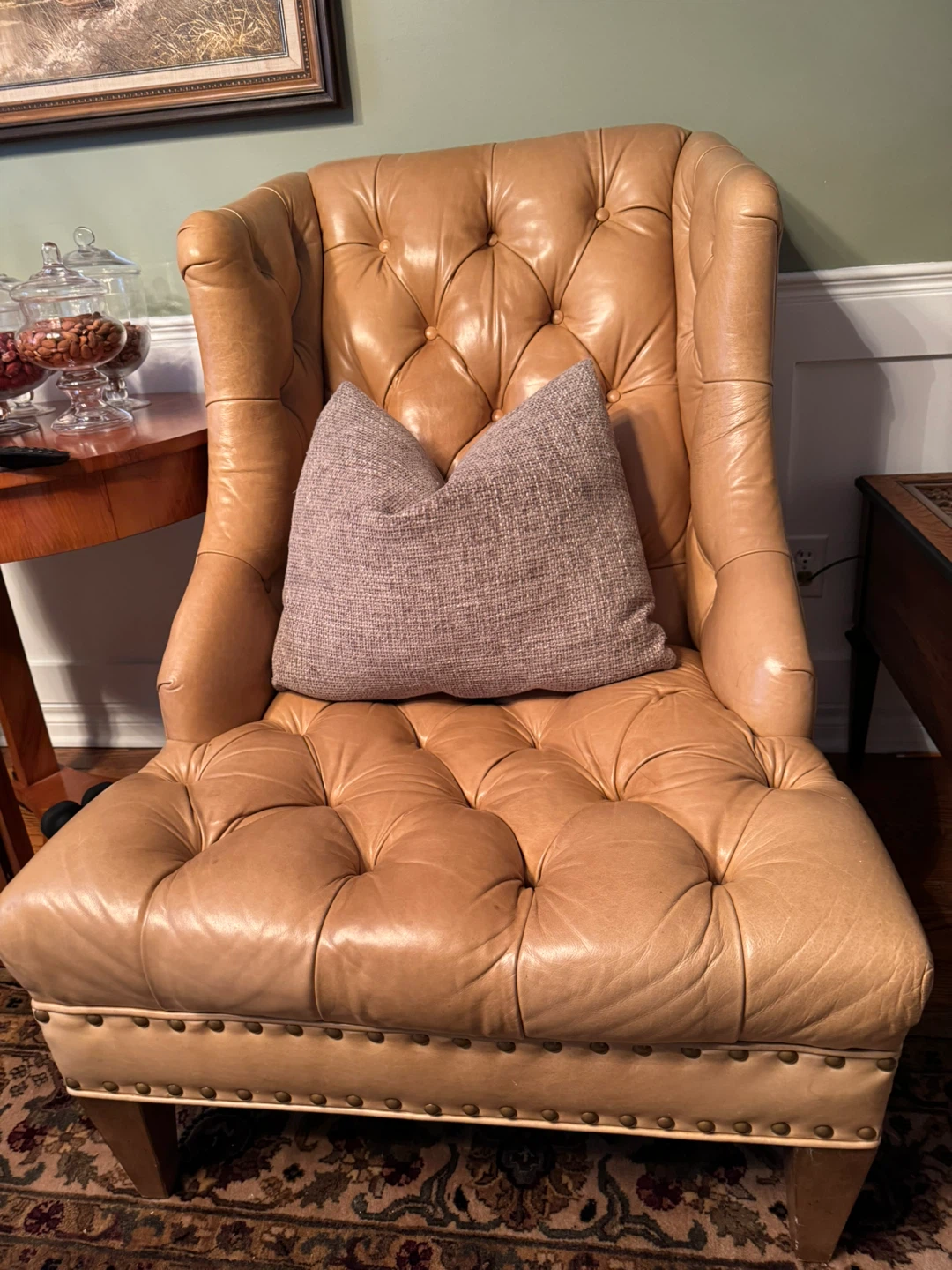 Tan Tufted Leather Accent Chair - photo 2