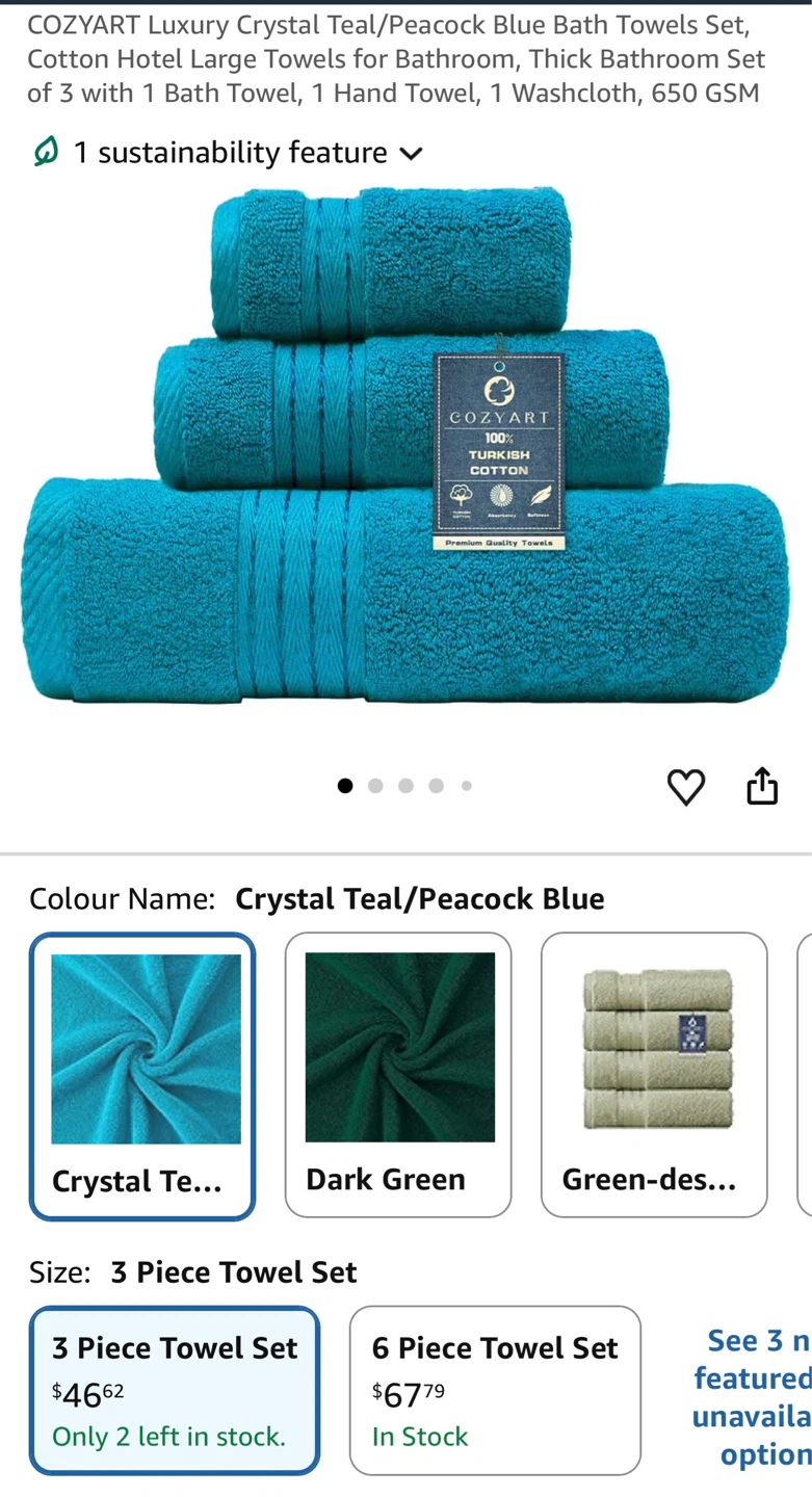 COZYART Luxury Turkish Cotton Bath Towel Set - Crystal Teal