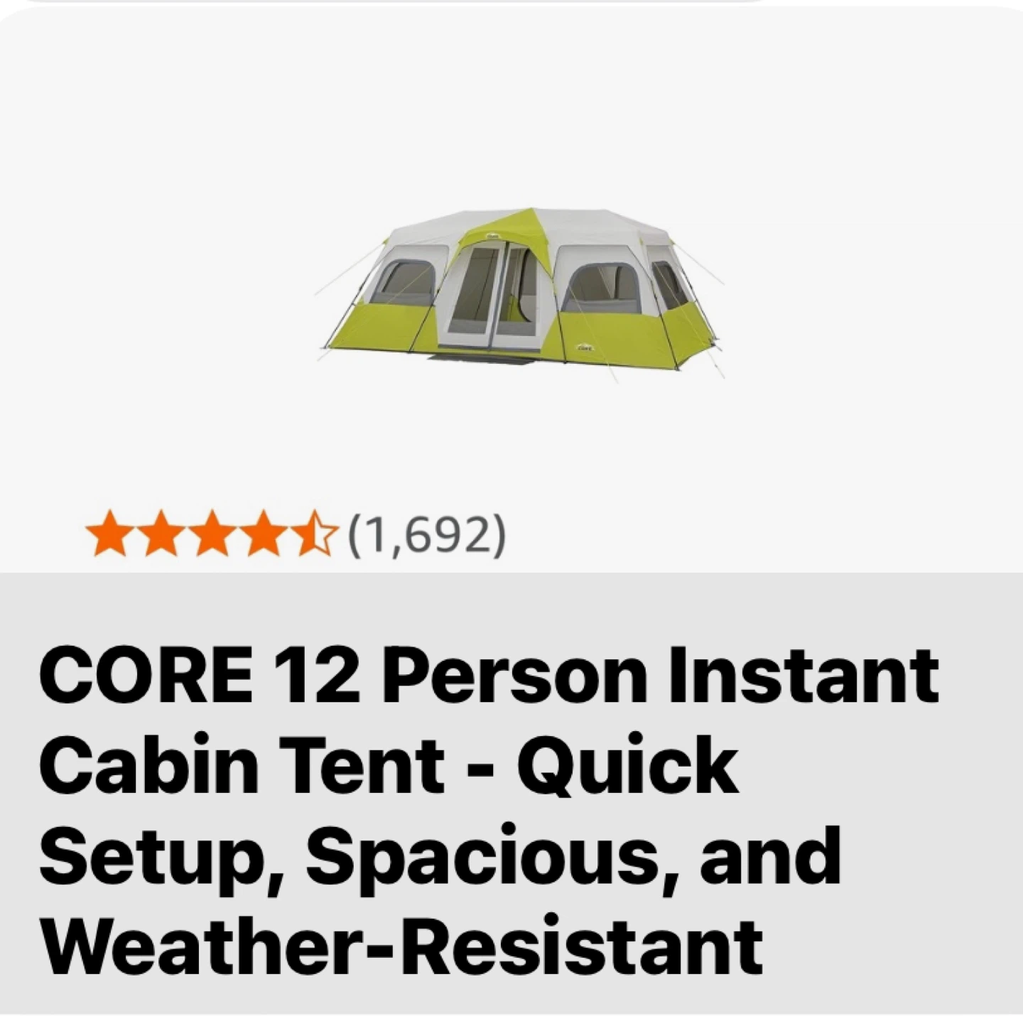 CORE 12 Person Instant Cabin Tent
