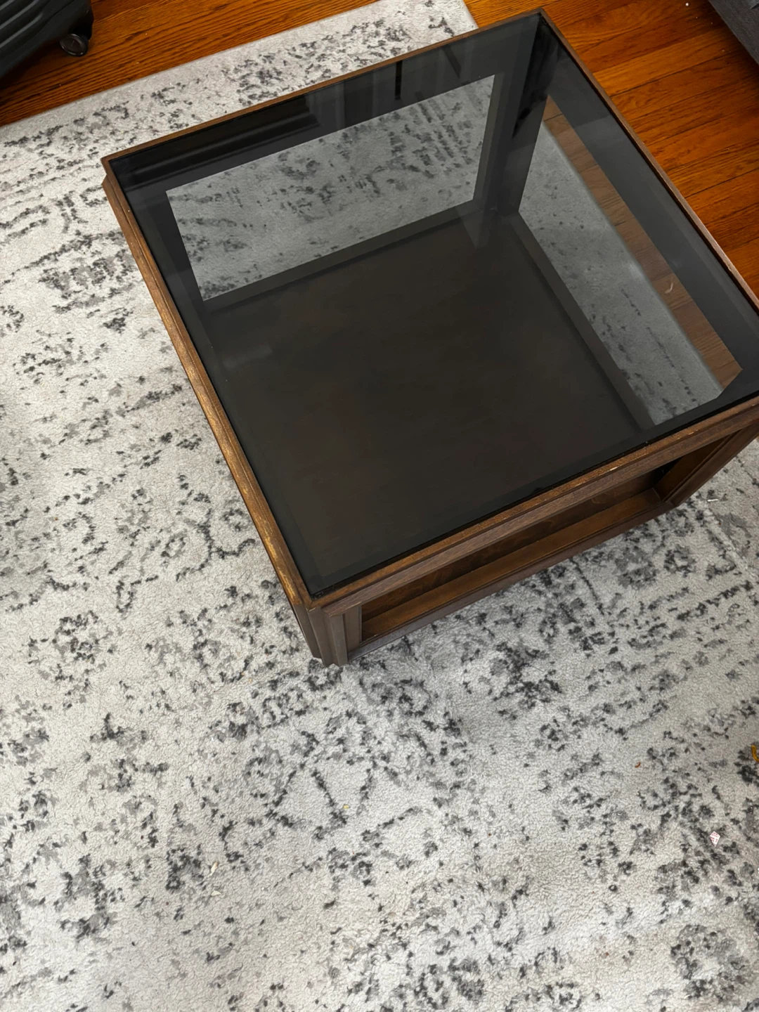 Dark Wood Coffee Table with Glass Top