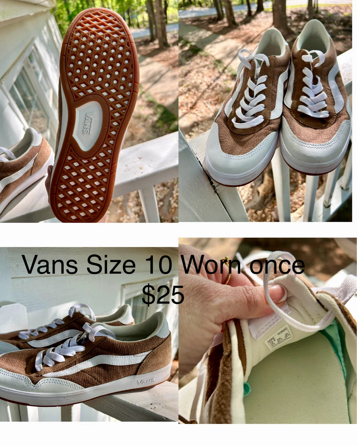 Vans Brown & White Canvas Sneakers - Size 10