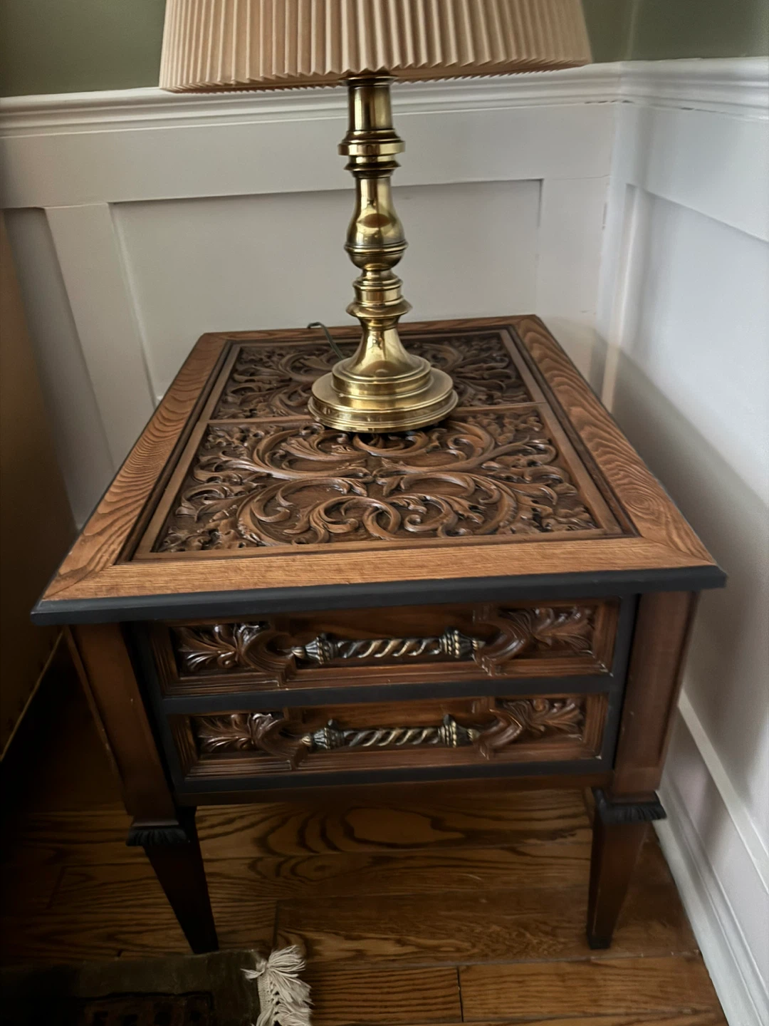 Set of Carved Wood End Table with Drawers