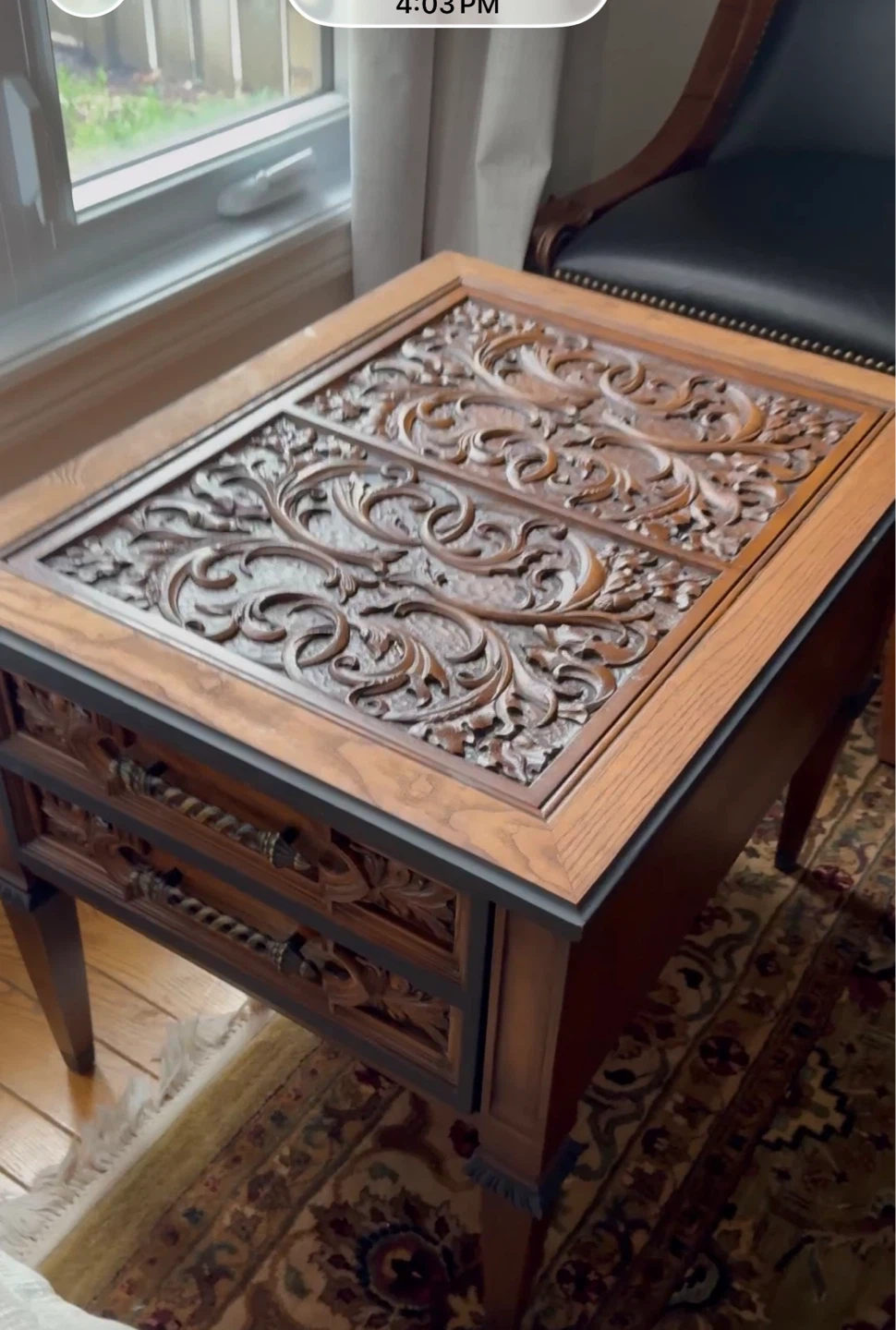 Set of Carved Wood End Table with Drawers - photo 2