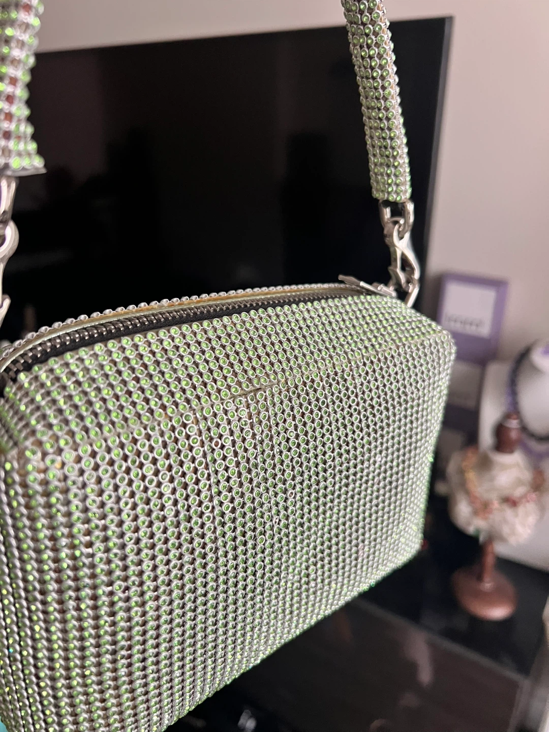 Sparkly Green Mini Bag with Silver Hardware - photo 5