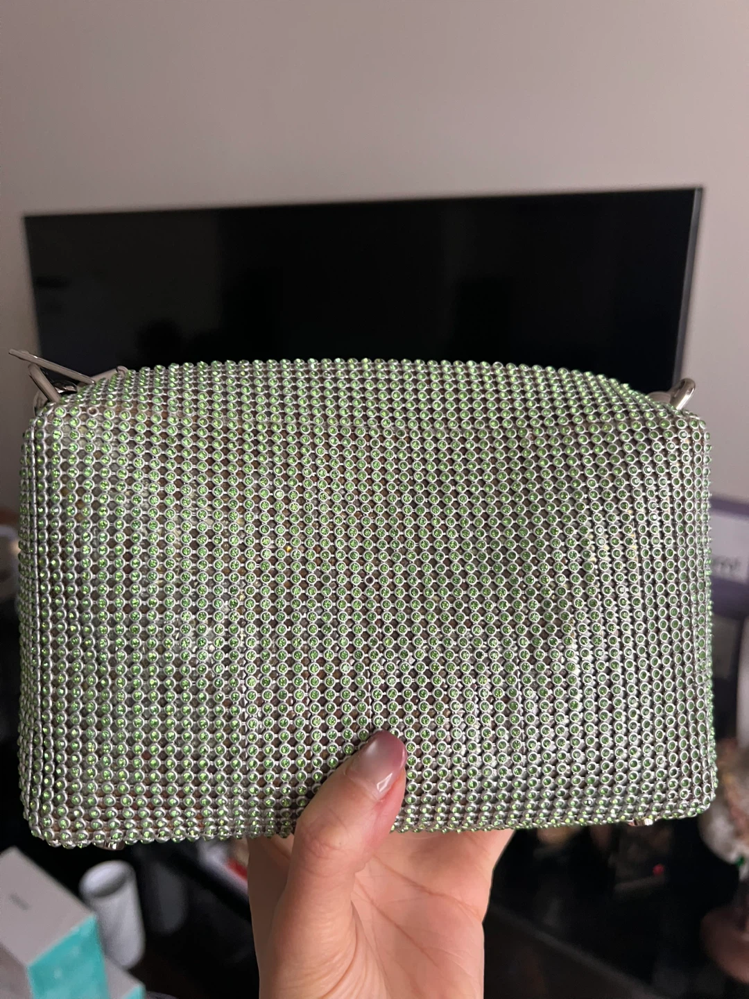 Sparkly Green Mini Bag with Silver Hardware