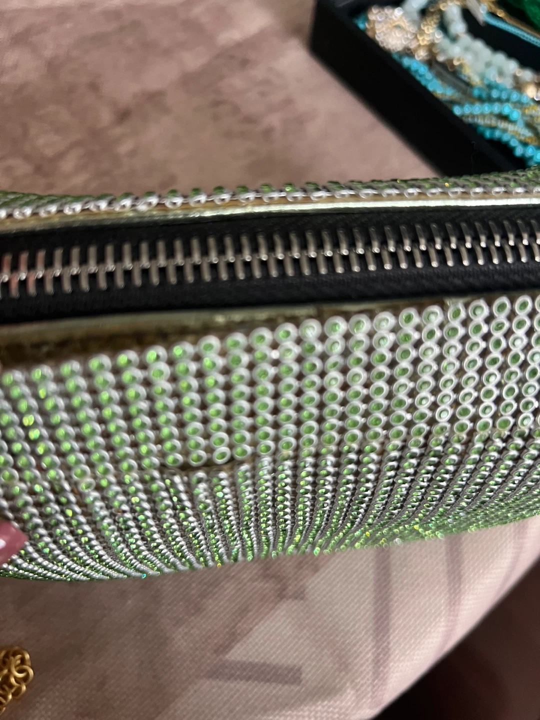 Sparkly Green Mini Bag with Silver Hardware - photo 3