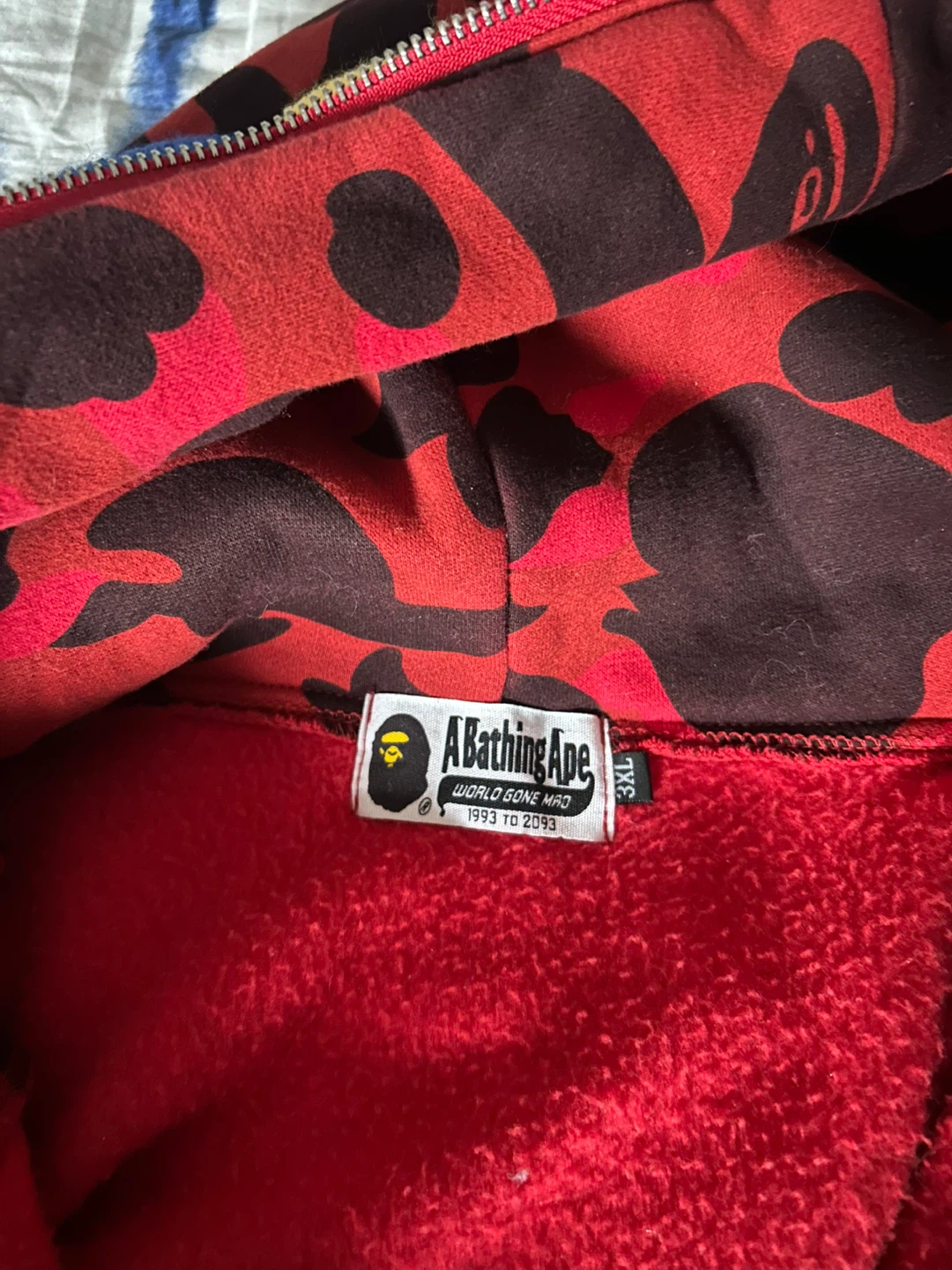 A Bathing Ape Full Zip Hoodie Red Camo Shark - photo 4