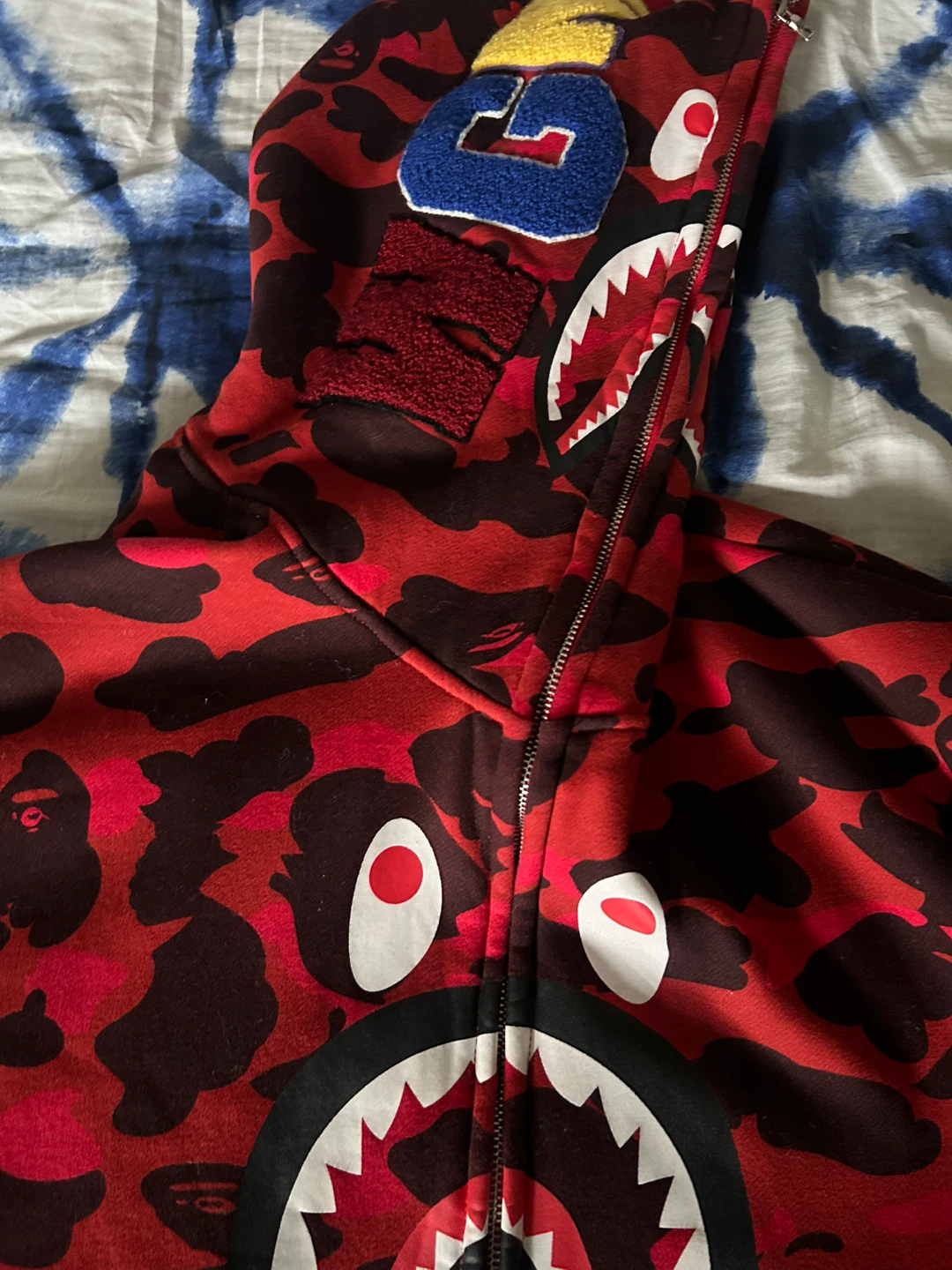A Bathing Ape Full Zip Hoodie Red Camo Shark