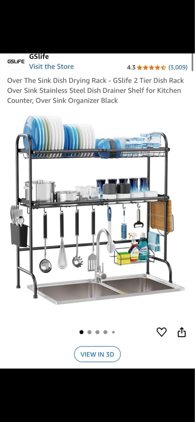 GSlife 2 Tier Over The Sink Dish Drying Rack - Black