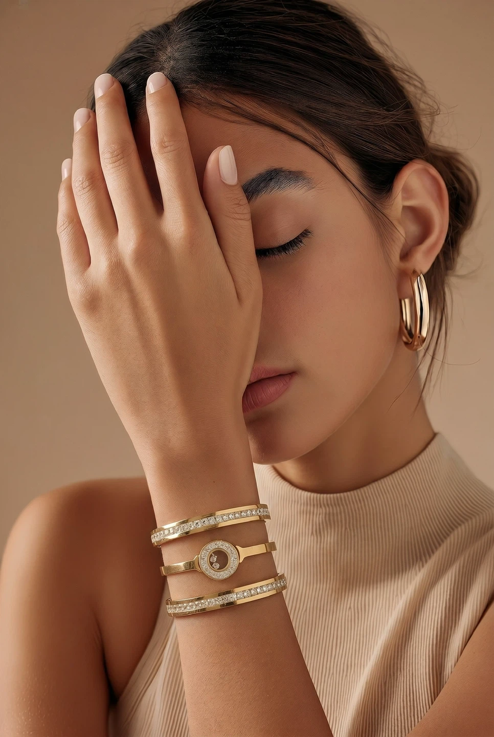 Gold Cuff Bracelet with Crystal Accents - photo 4