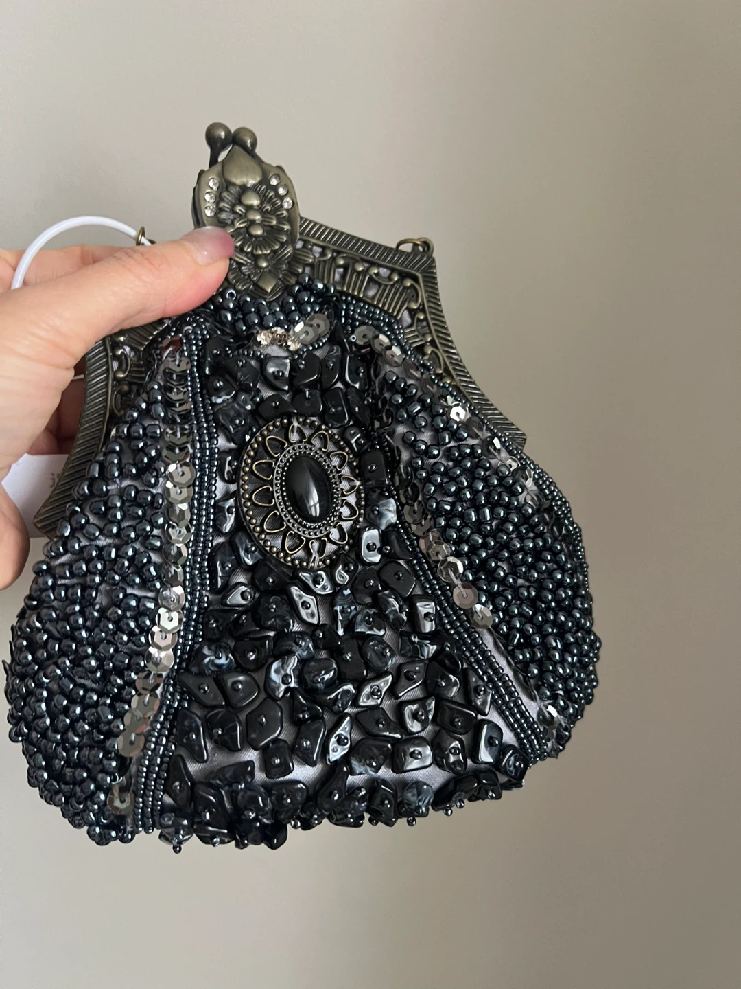 Black Beaded Evening Clutch Bag - photo 3