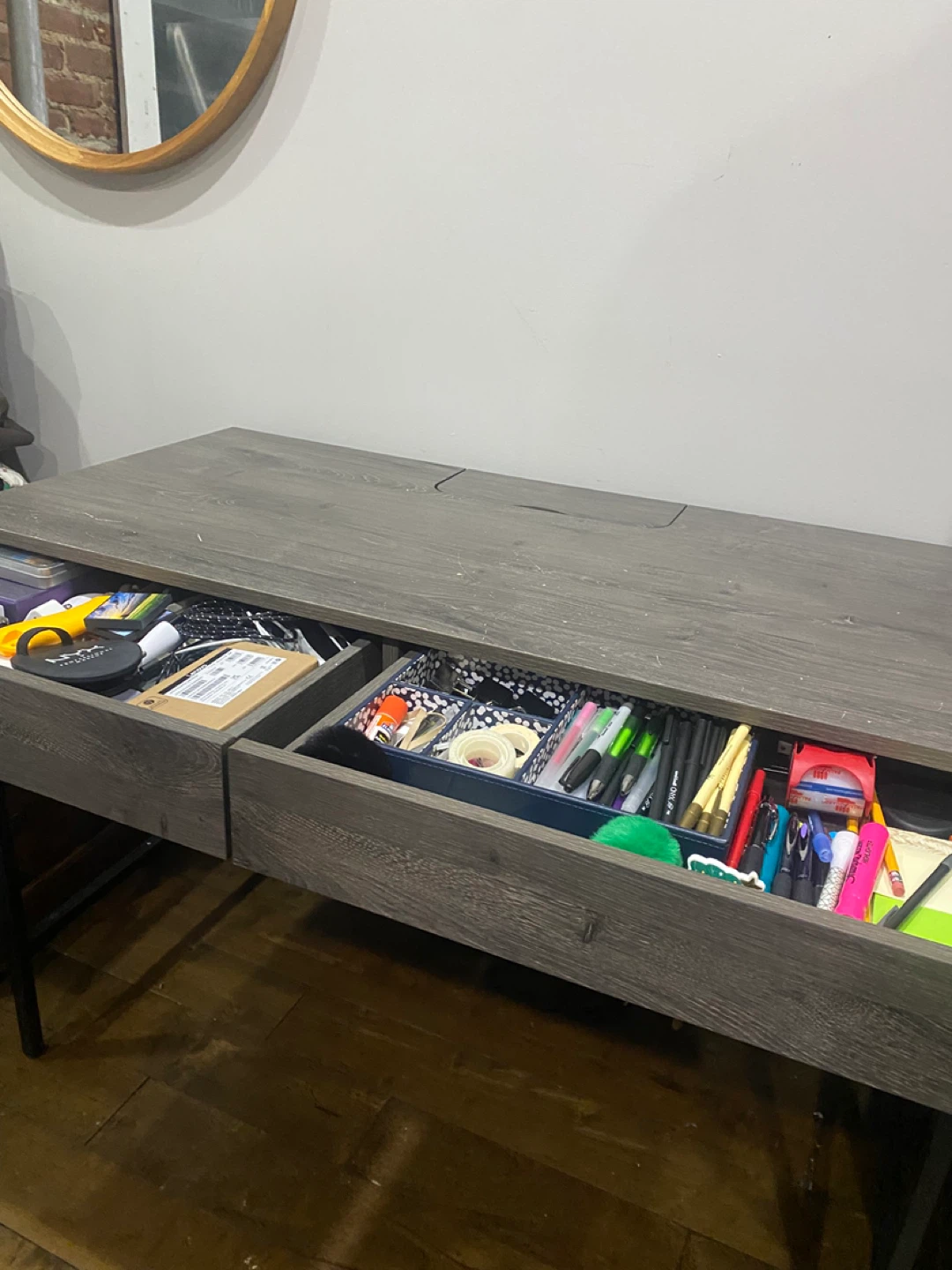 Grey Wood Grain Desk with Drawers and Chair - photo 4