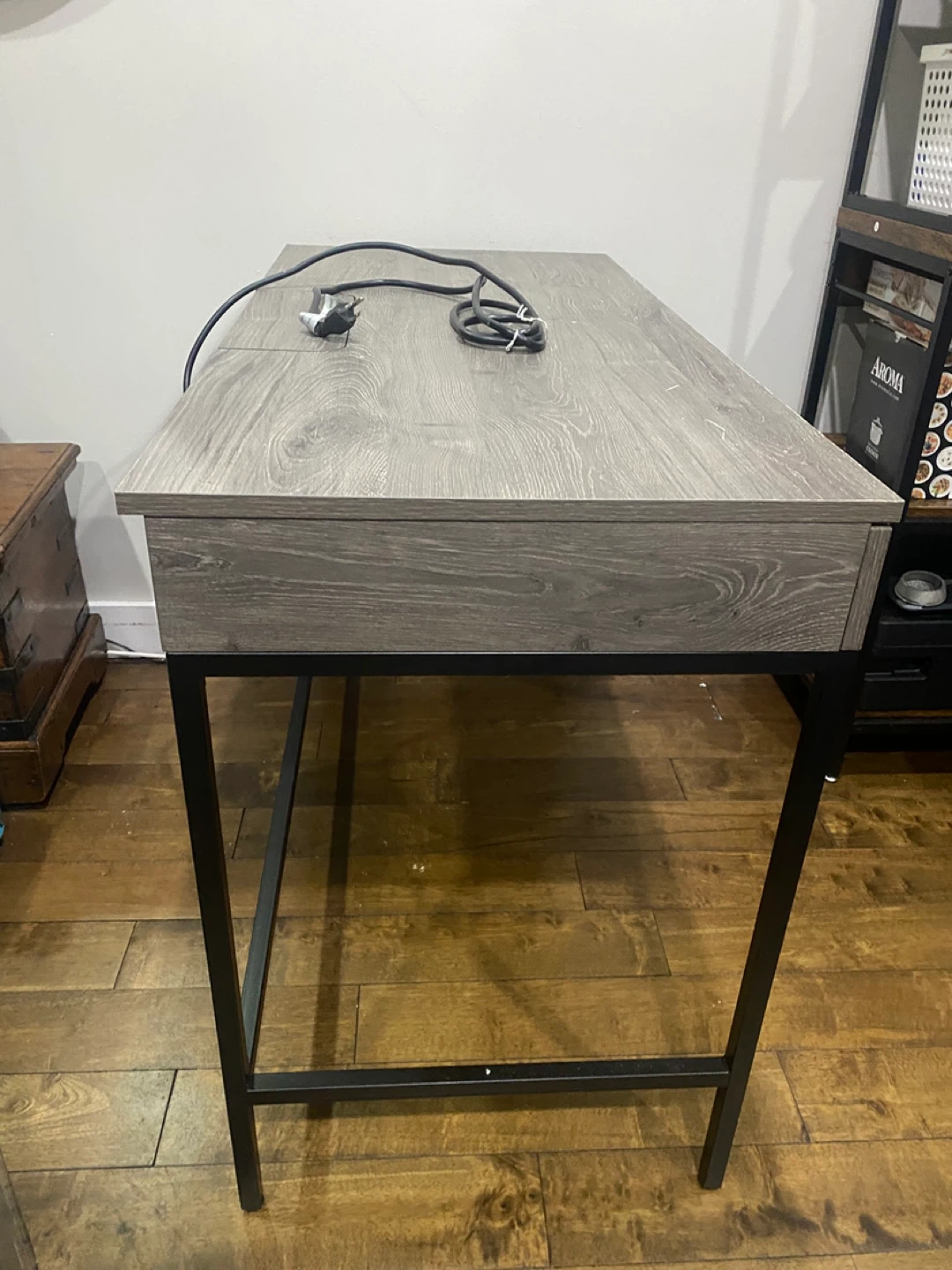 Grey Wood Grain Desk with Drawers and Chair - photo 3