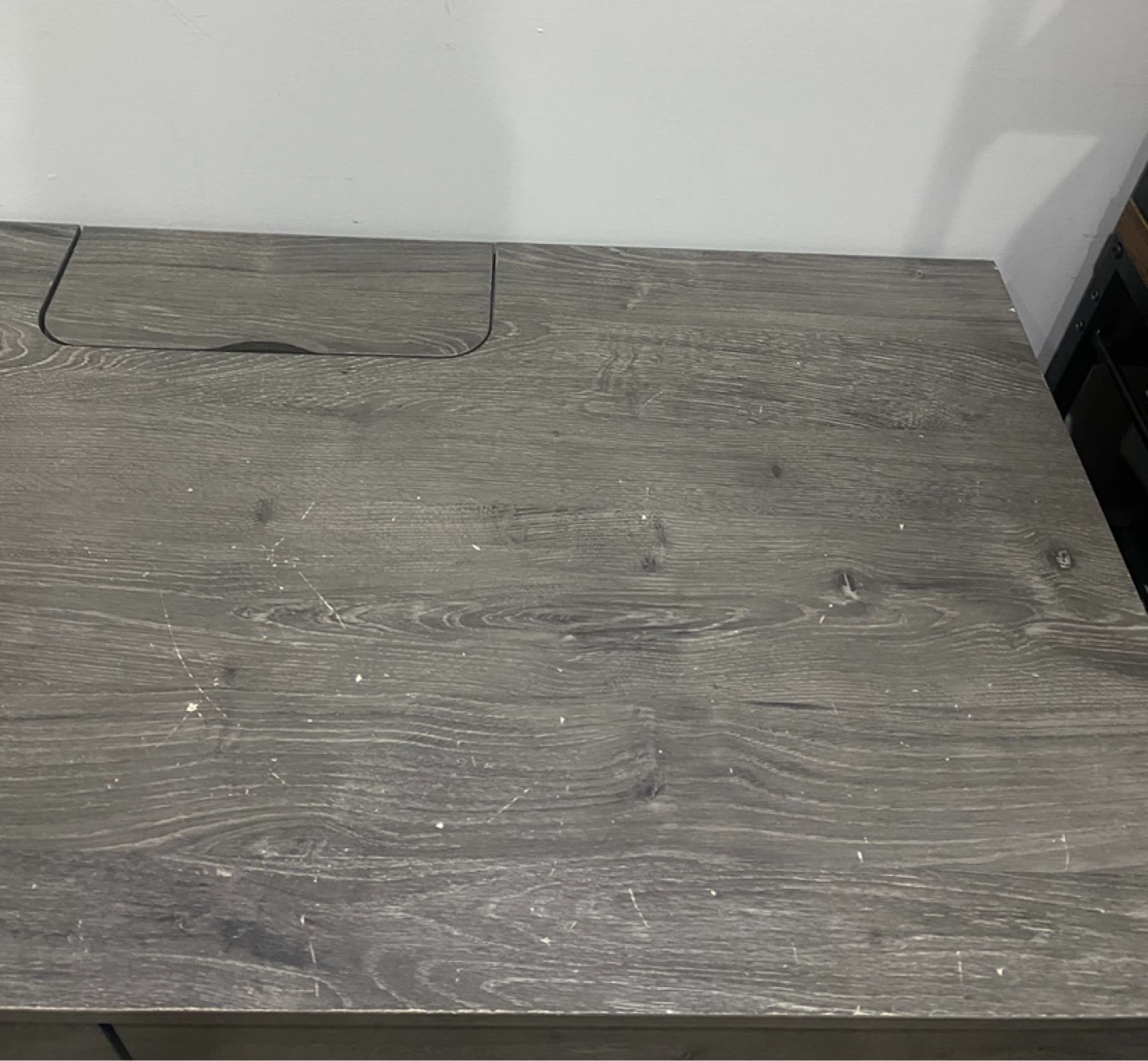 Grey Wood Grain Desk with Drawers and Chair - photo 5