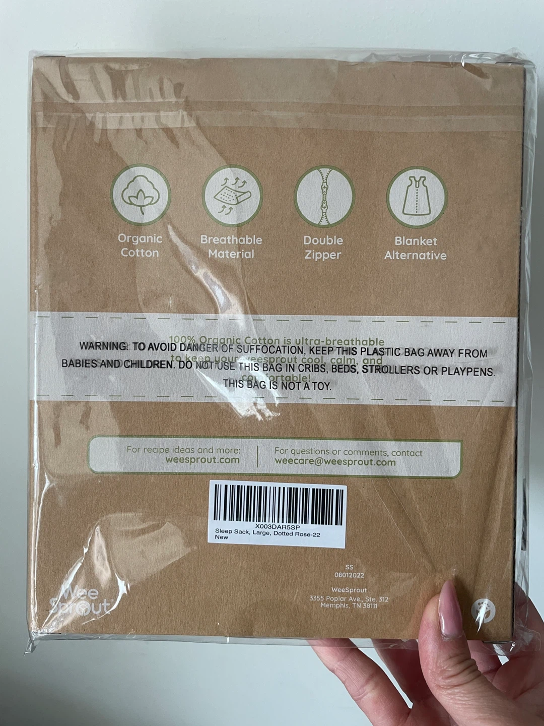 New WeeSprout Organic Cotton Large Sleep Sack 12-24 months - photo 2