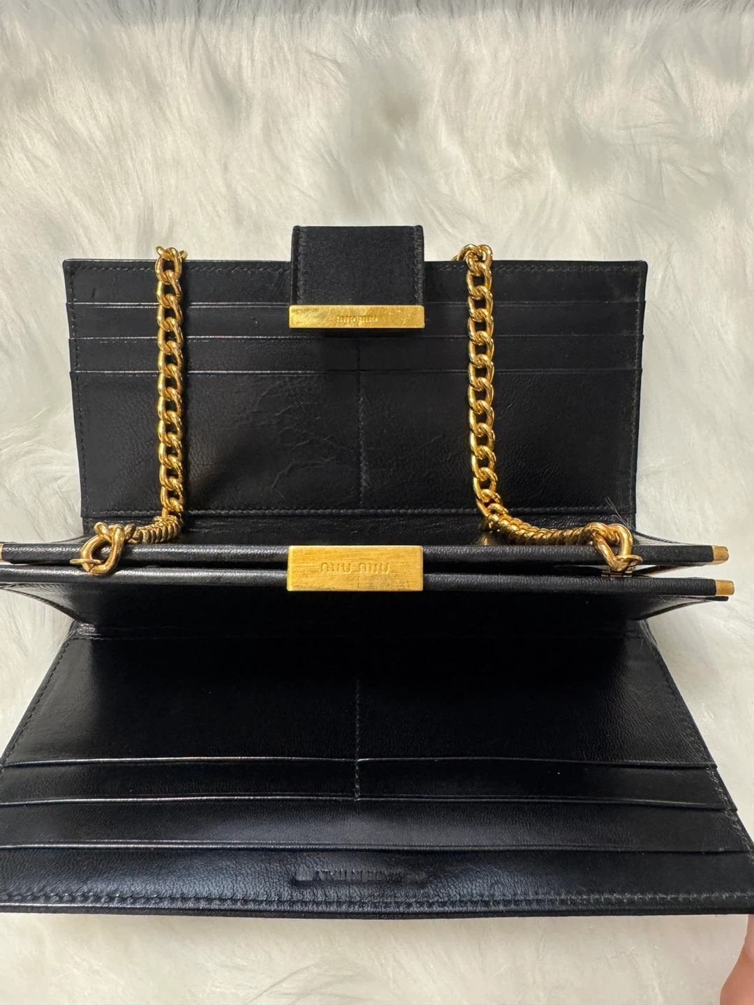 Authentic Miu Miu Black Clutch Wallet with Gold Chain - photo 2