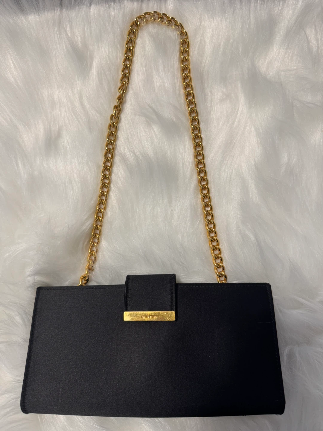 Authentic Miu Miu Black Clutch Wallet with Gold Chain