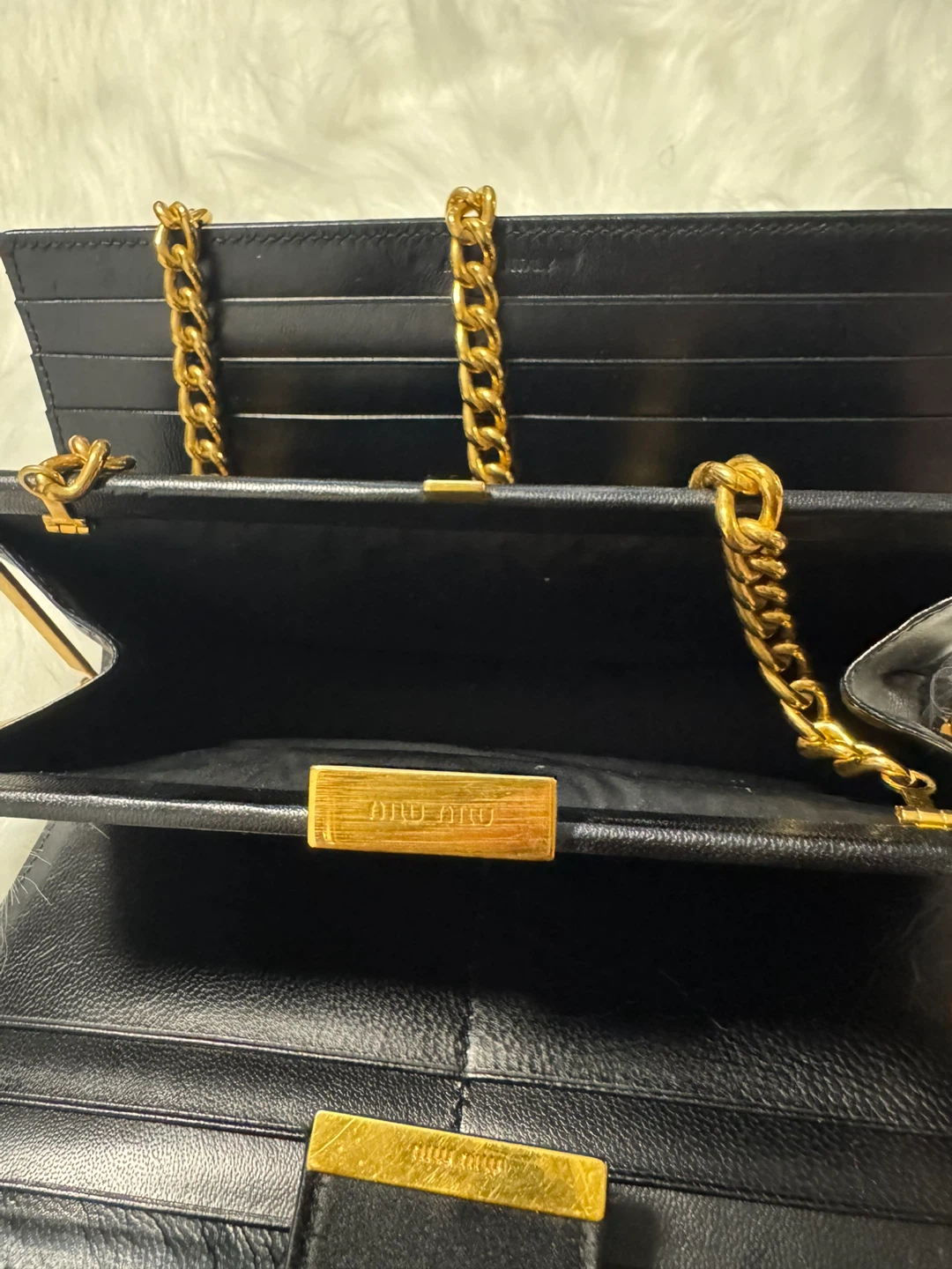 Authentic Miu Miu Black Clutch Wallet with Gold Chain - photo 5