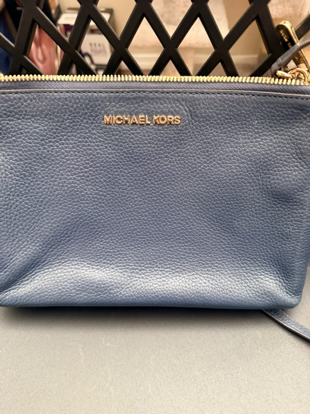 Michael Kors navy Blue Leather crossbody purse