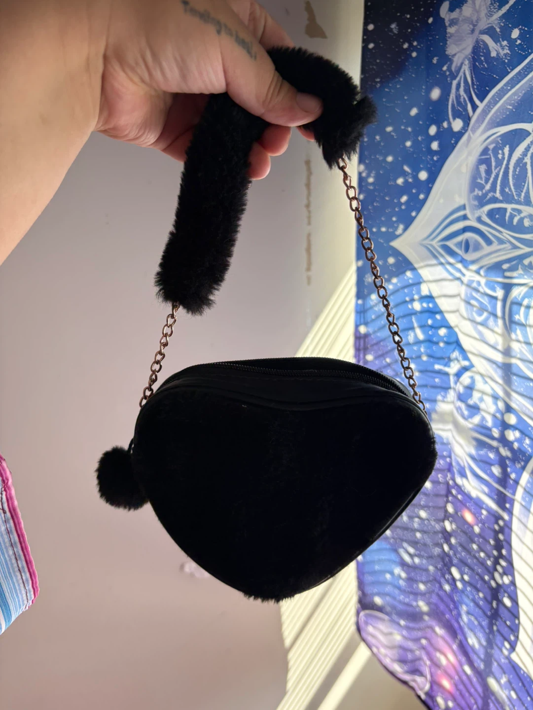 Black Faux Fur Heart Shaped Purse