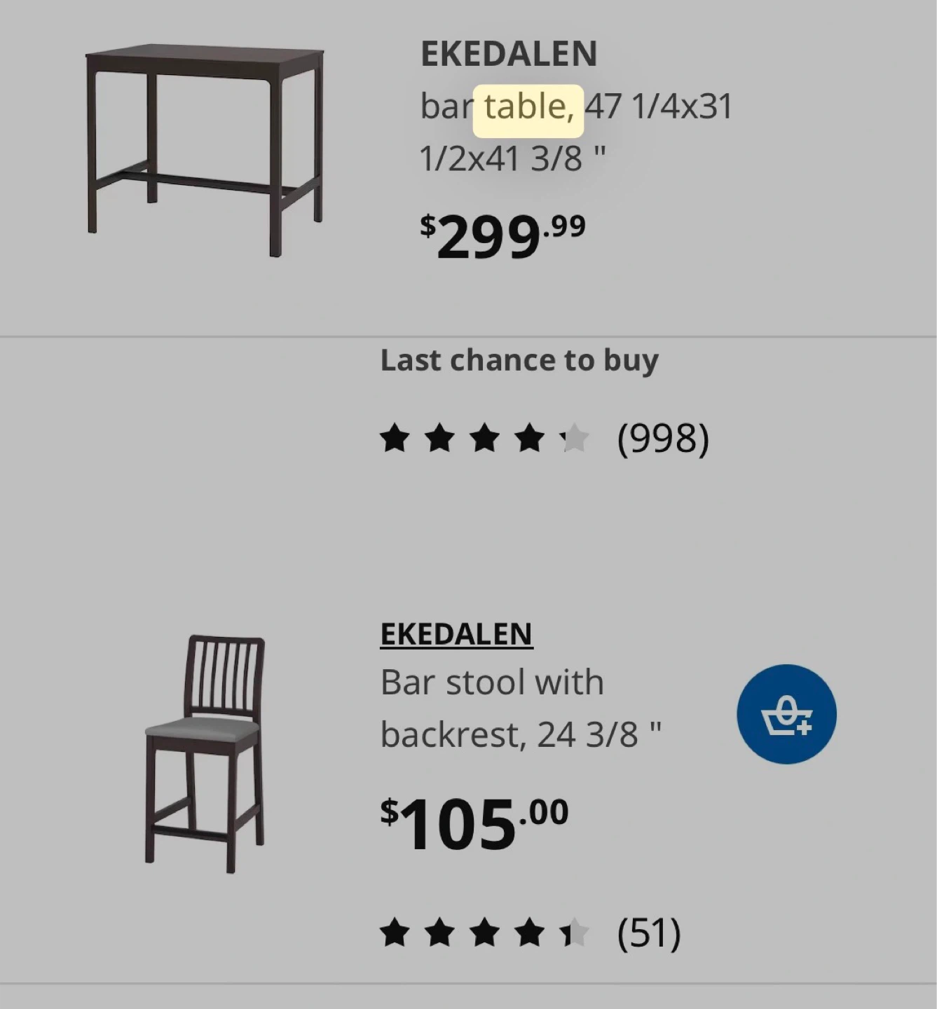 EKEDALEN Bar Table and Stools - photo 2