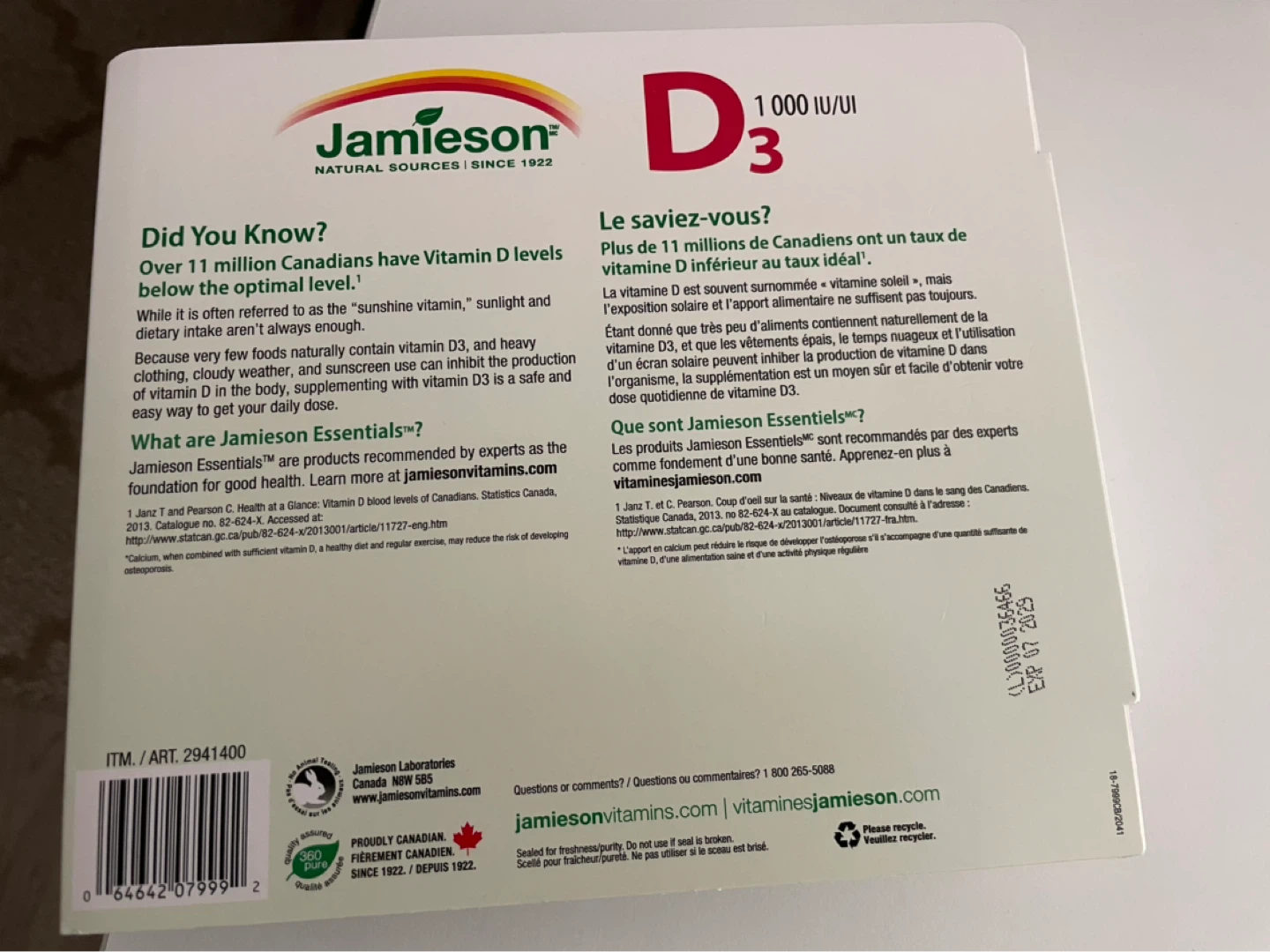 Jamieson Vitamin D3 1000 IU (2 x 375 count) 🌱 - photo 2
