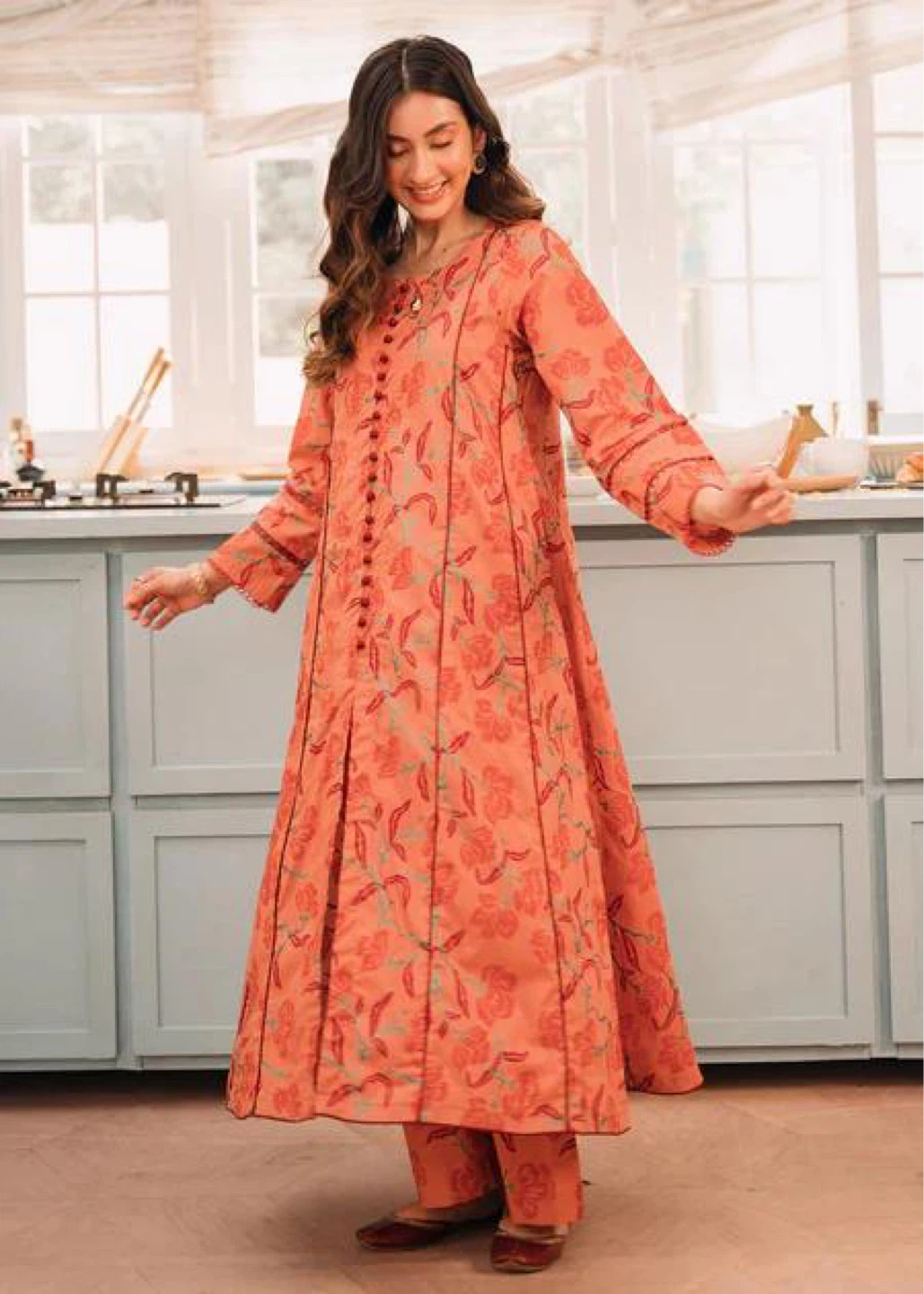 Women's Orange Floral Kurti - photo 2