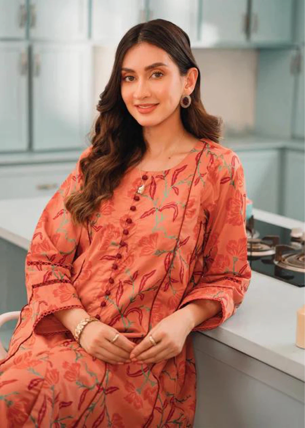 Women's Orange Floral Kurti