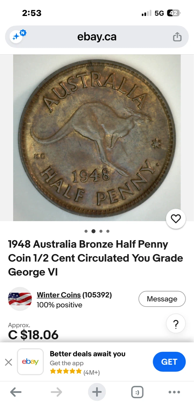 1949 Australia Half Penny Coin - photo 3