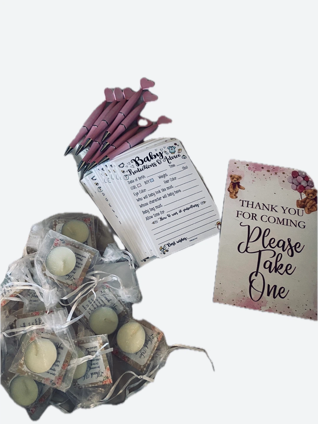 Baby Shower Predictions/ Game Set with Pens and Tealights