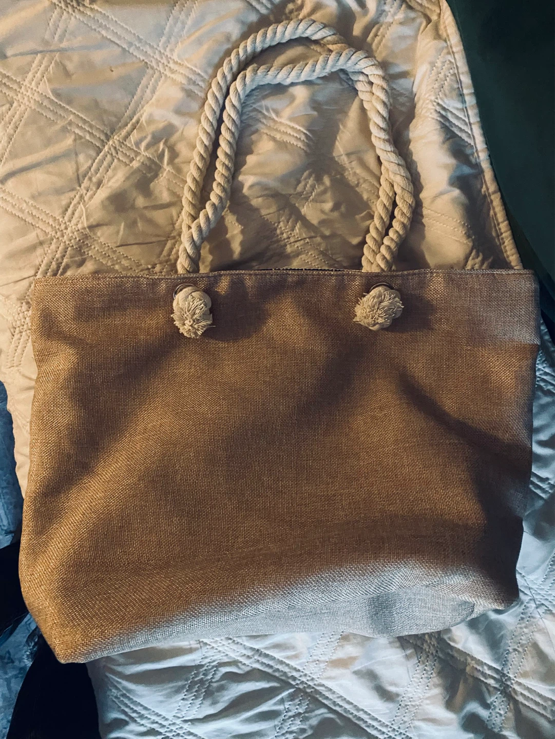 Tote Bag with Geometric Pattern and Rope Handles - photo 2