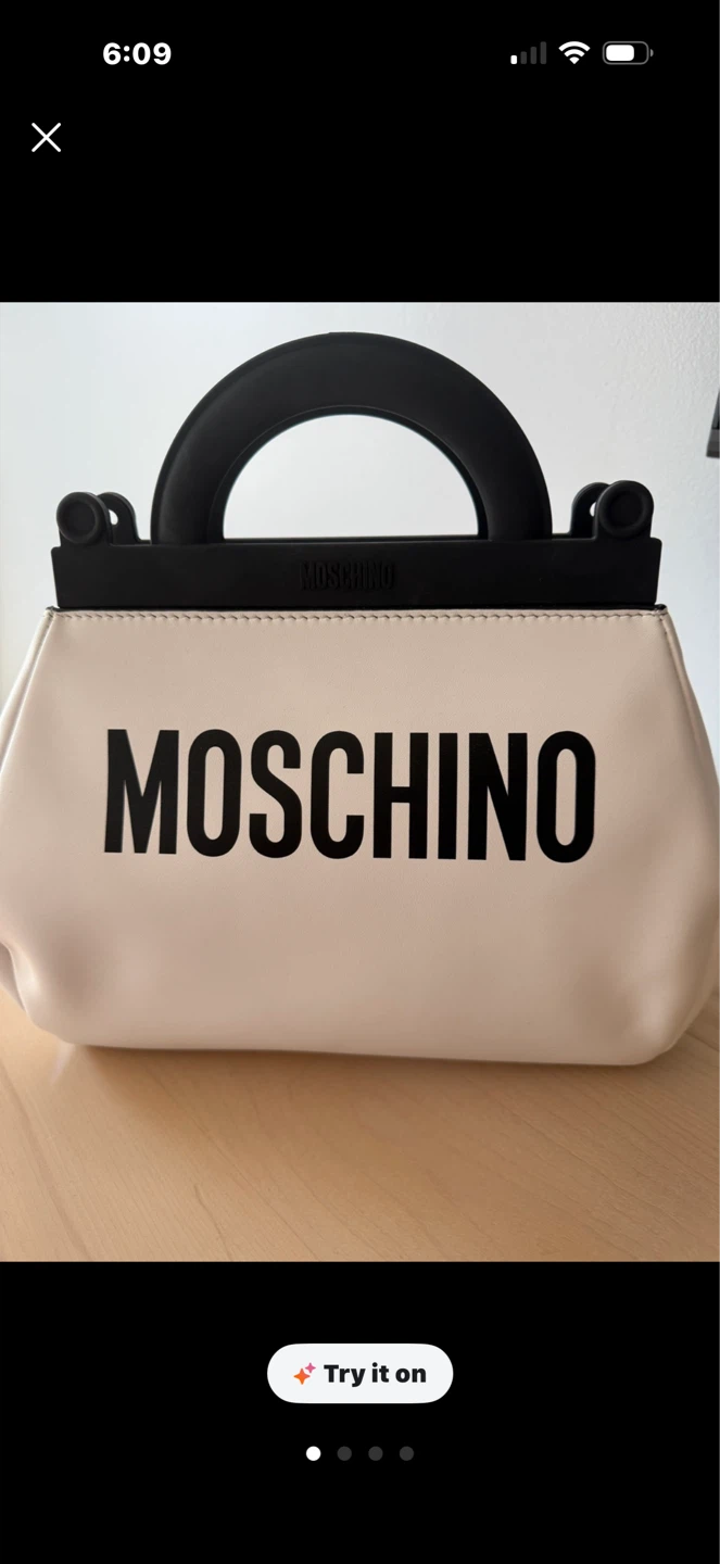 Moschino White Leather Handbag with Black Handles