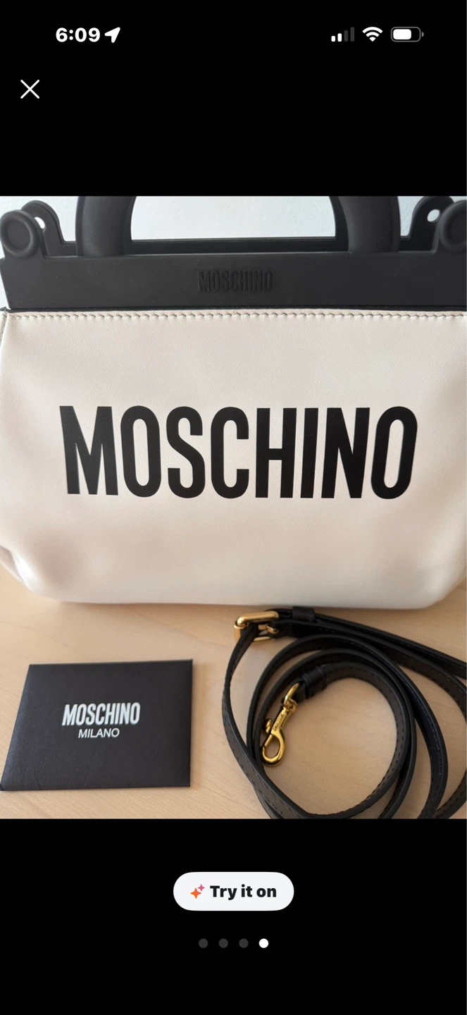 Moschino White Leather Handbag with Black Handles - photo 4