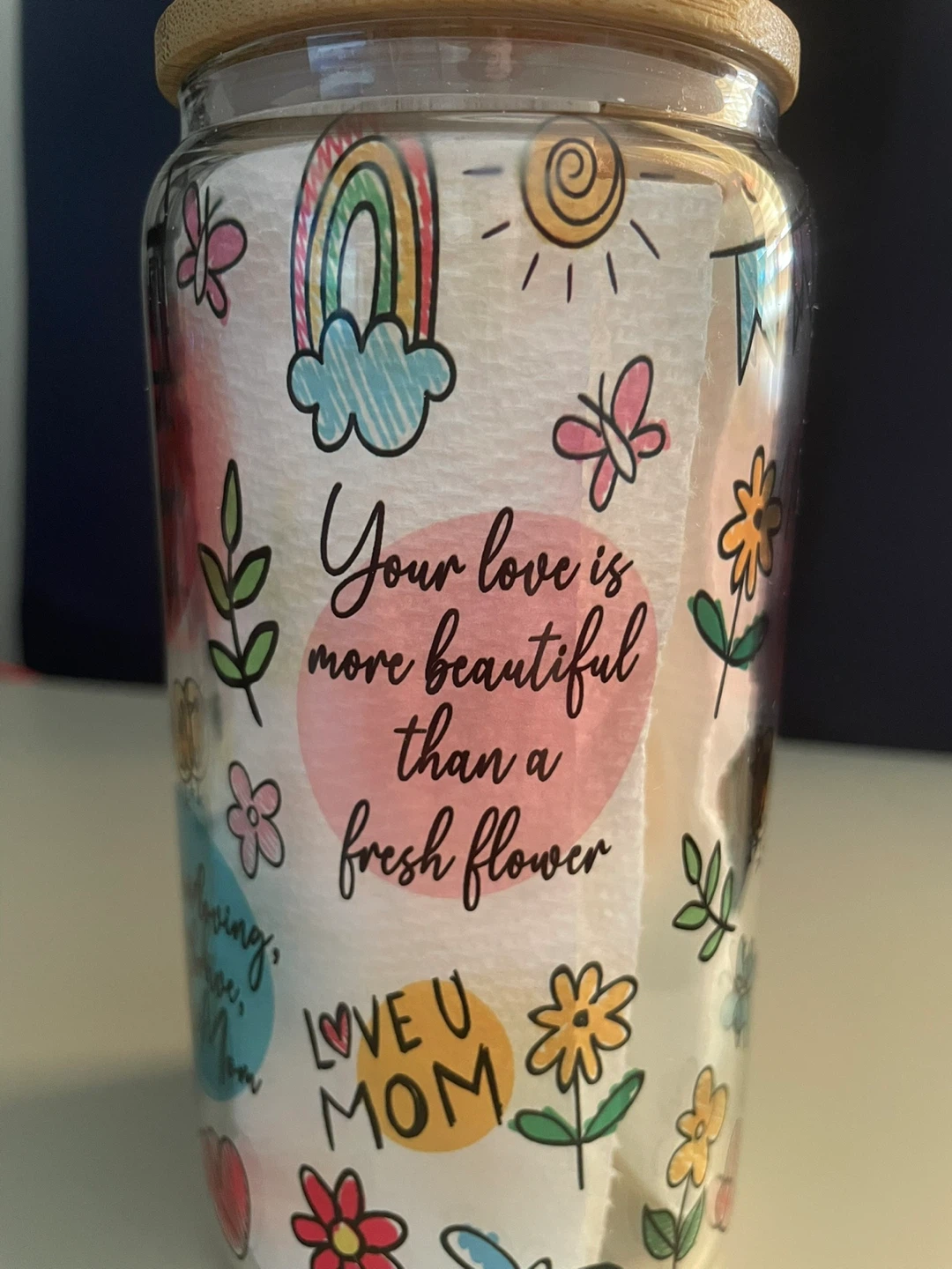 Glass Jar with Mom Themed Graphics comes with a plastic straw - photo 3