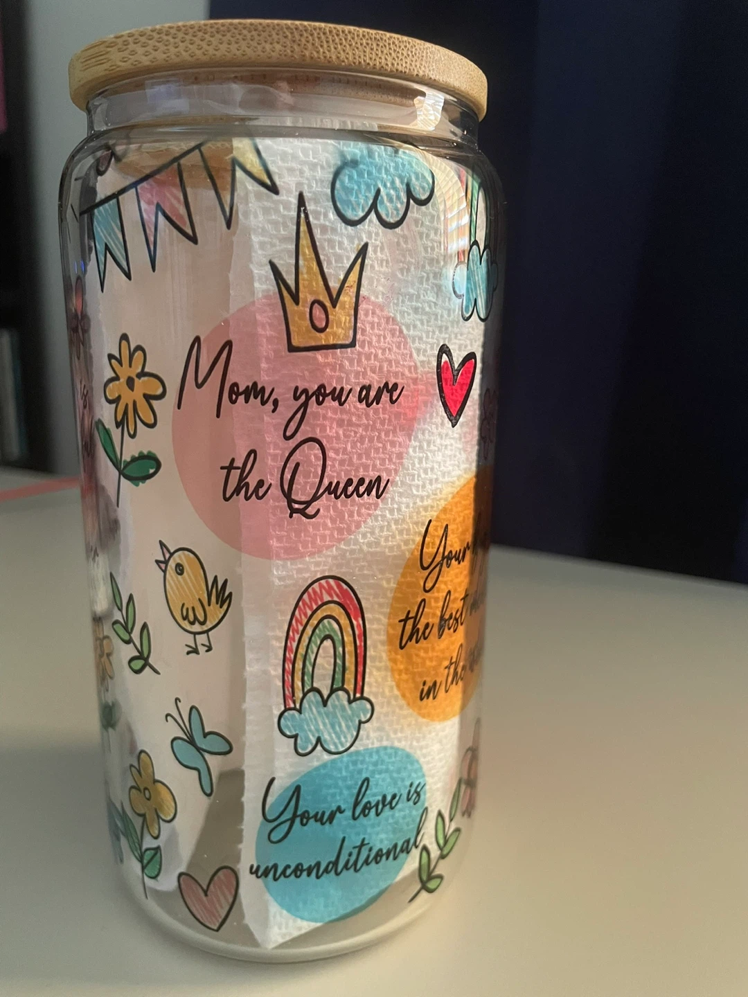 Glass Jar with Mom Themed Graphics comes with a plastic straw - photo 4