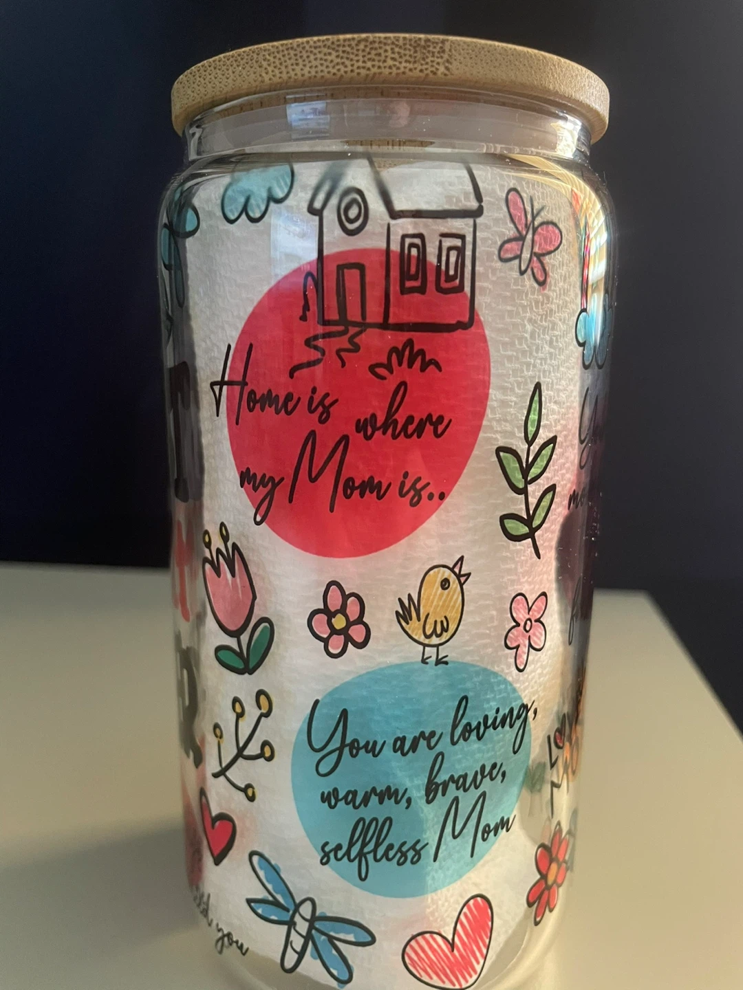 Glass Jar with Mom Themed Graphics comes with a plastic straw - photo 2