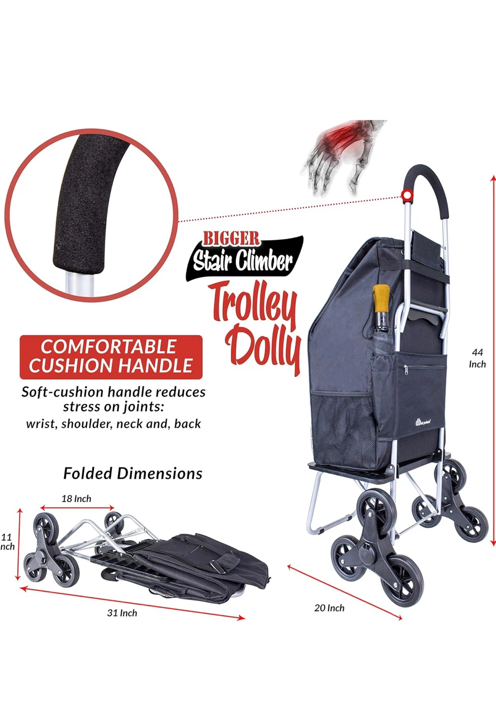 Trolley Dolly Stair Climber Shopping Cart with Bag - photo 4