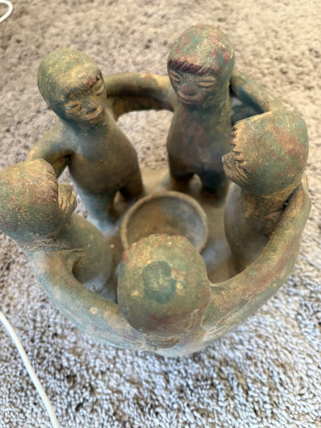 Vintage Folk Art Candle Holder with Figures