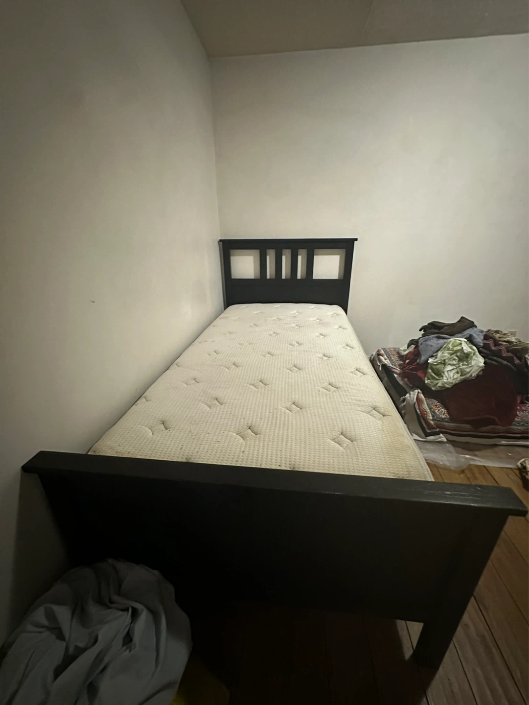 Dark Wood Single Bed Frame with Mattress