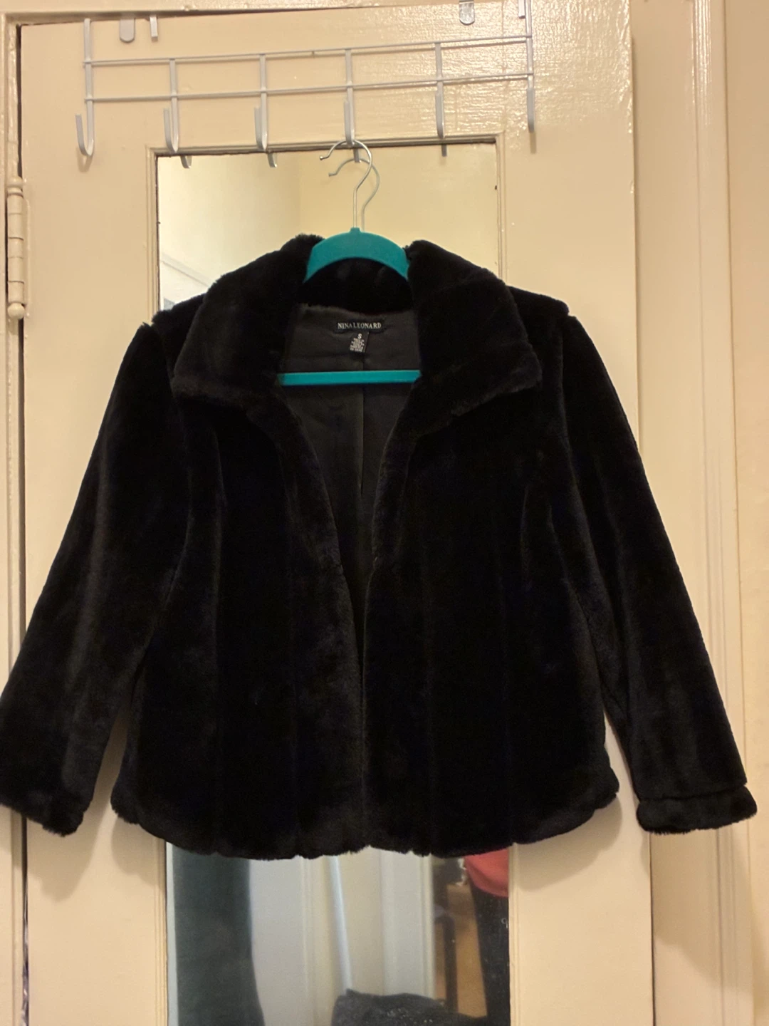 Nina Leonard Black Faux Fur Jacket Size S