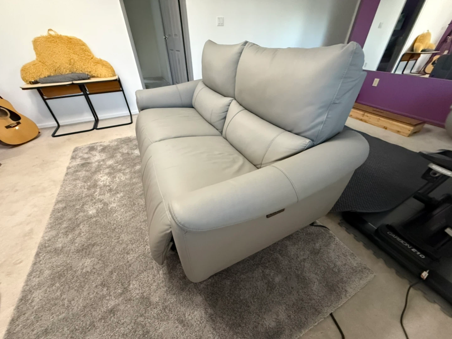 Grey Leather Reclining Sofa with USB Ports - photo 4