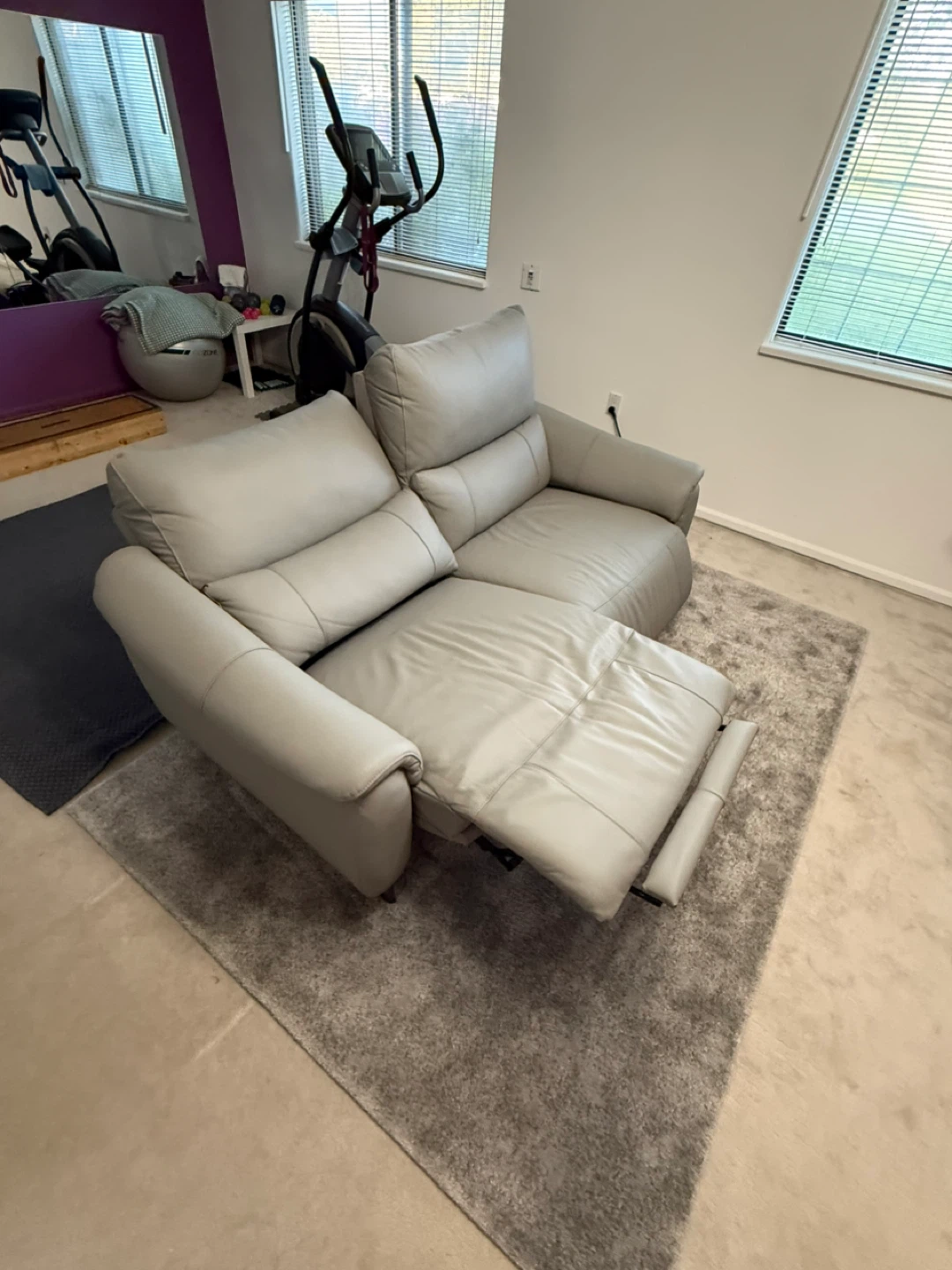 Grey Leather Reclining Sofa with USB Ports - photo 2