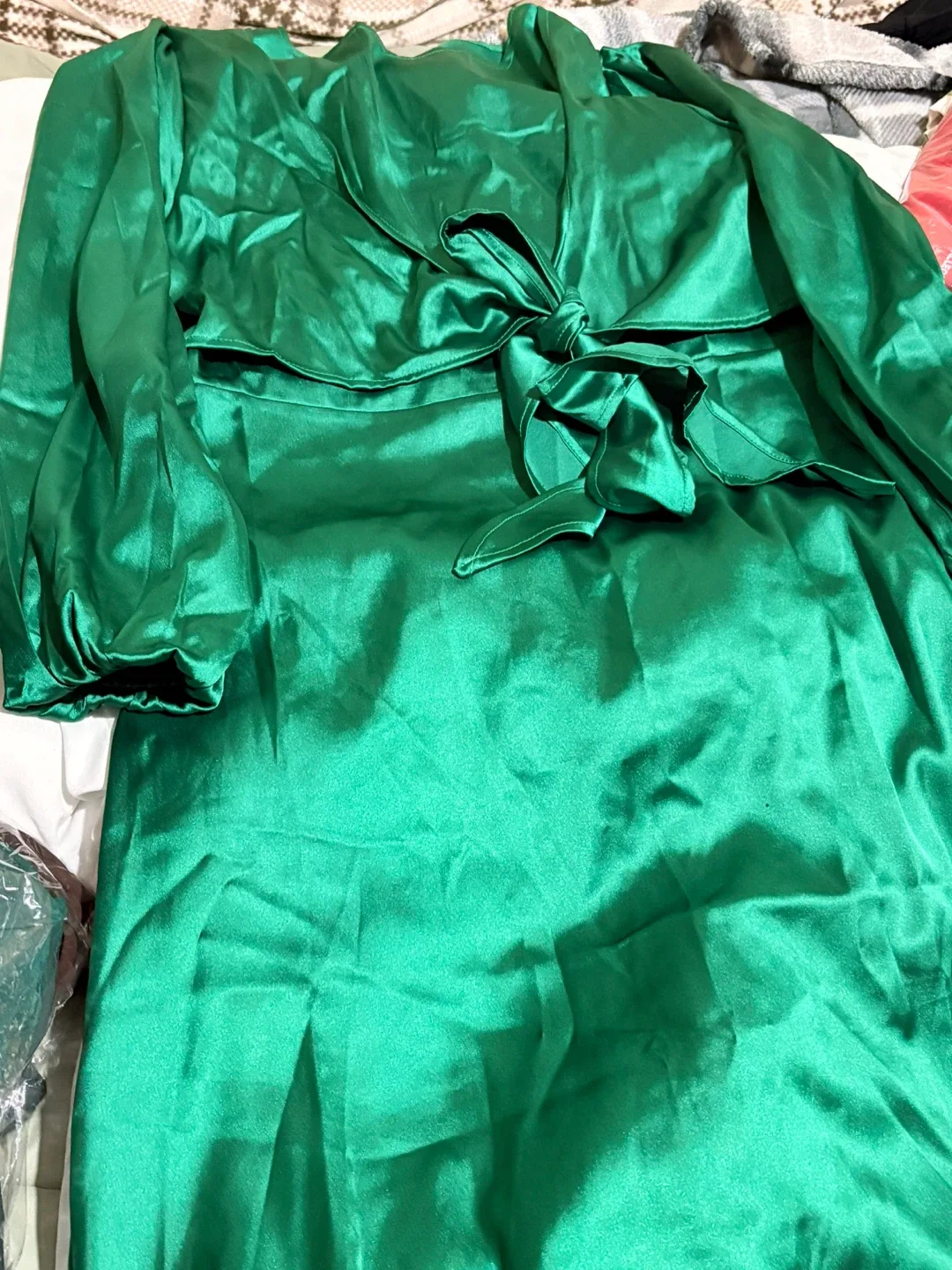 Emerald Green Satin Tie Front Maxi Dress - photo 4