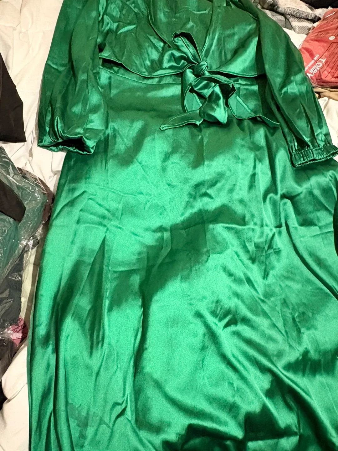 Emerald Green Satin Tie Front Maxi Dress - photo 5
