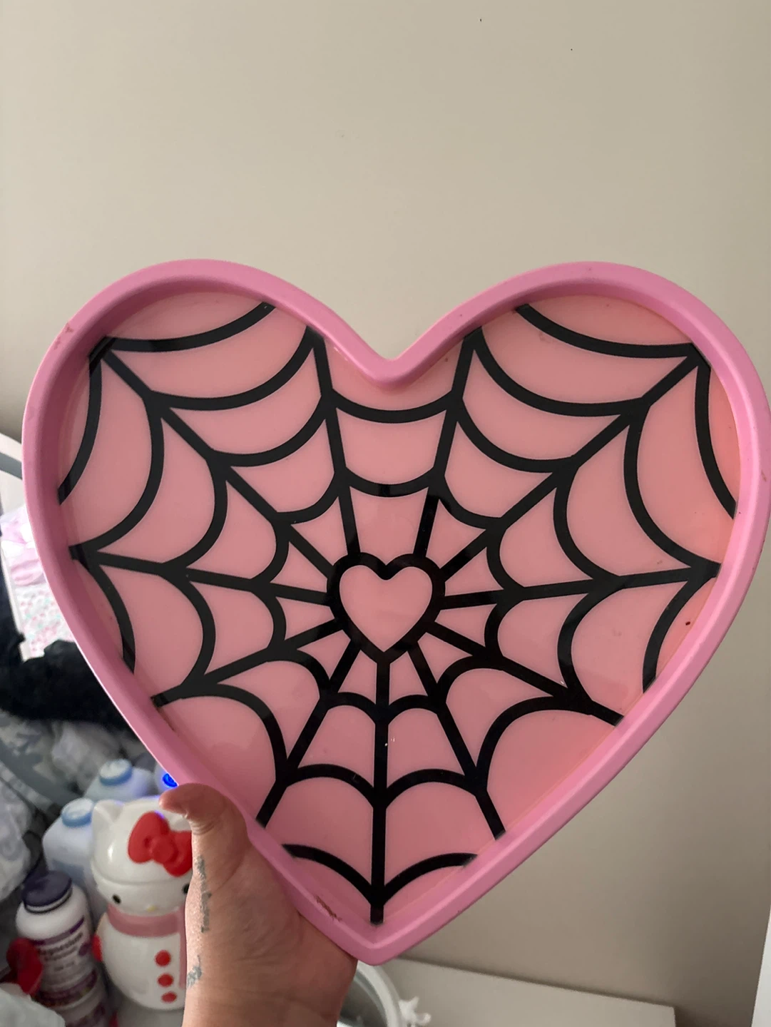 Pink Heart Shaped Tray with Spiderweb Design