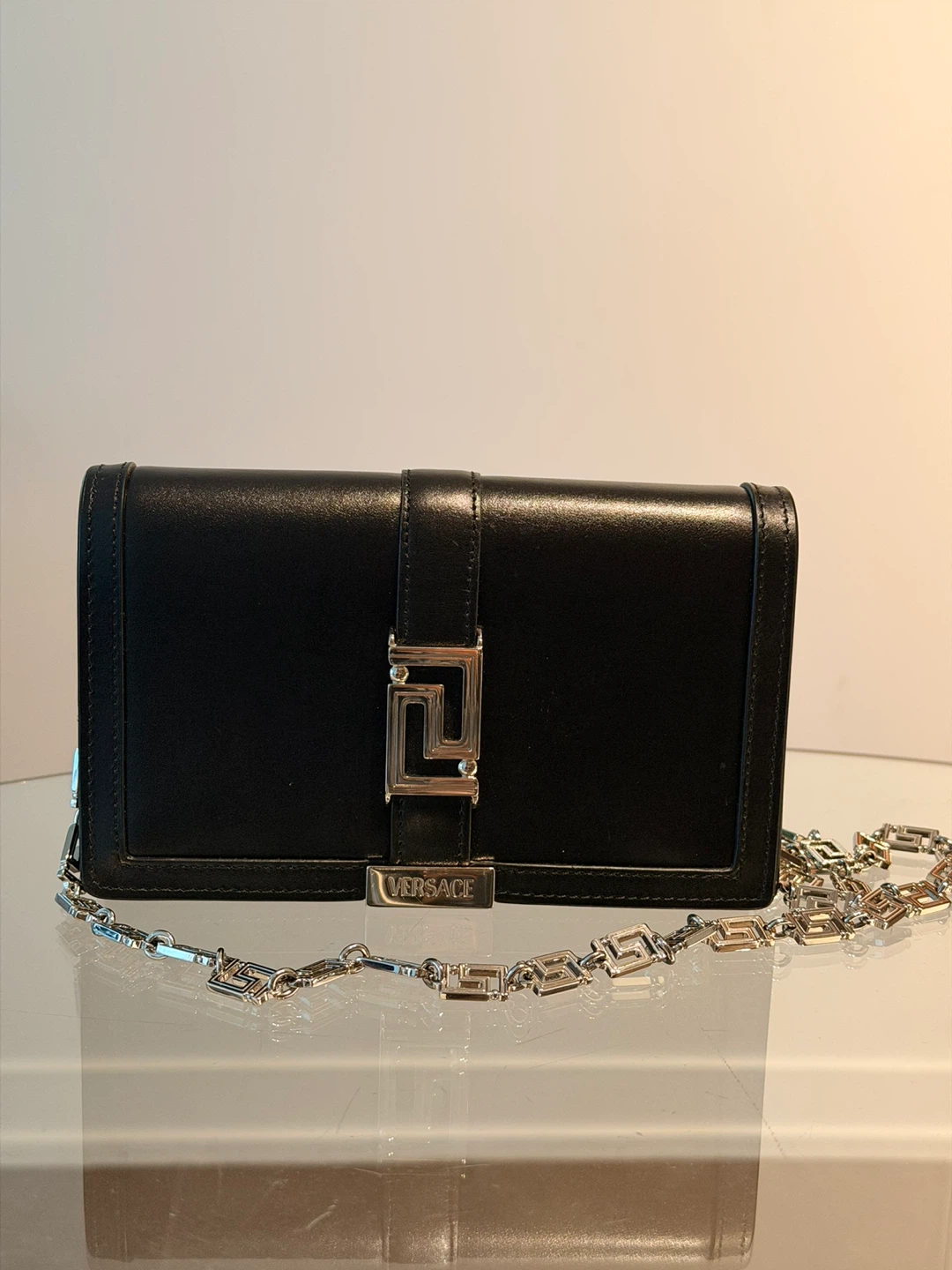 Versace Black Leather Chain Bag